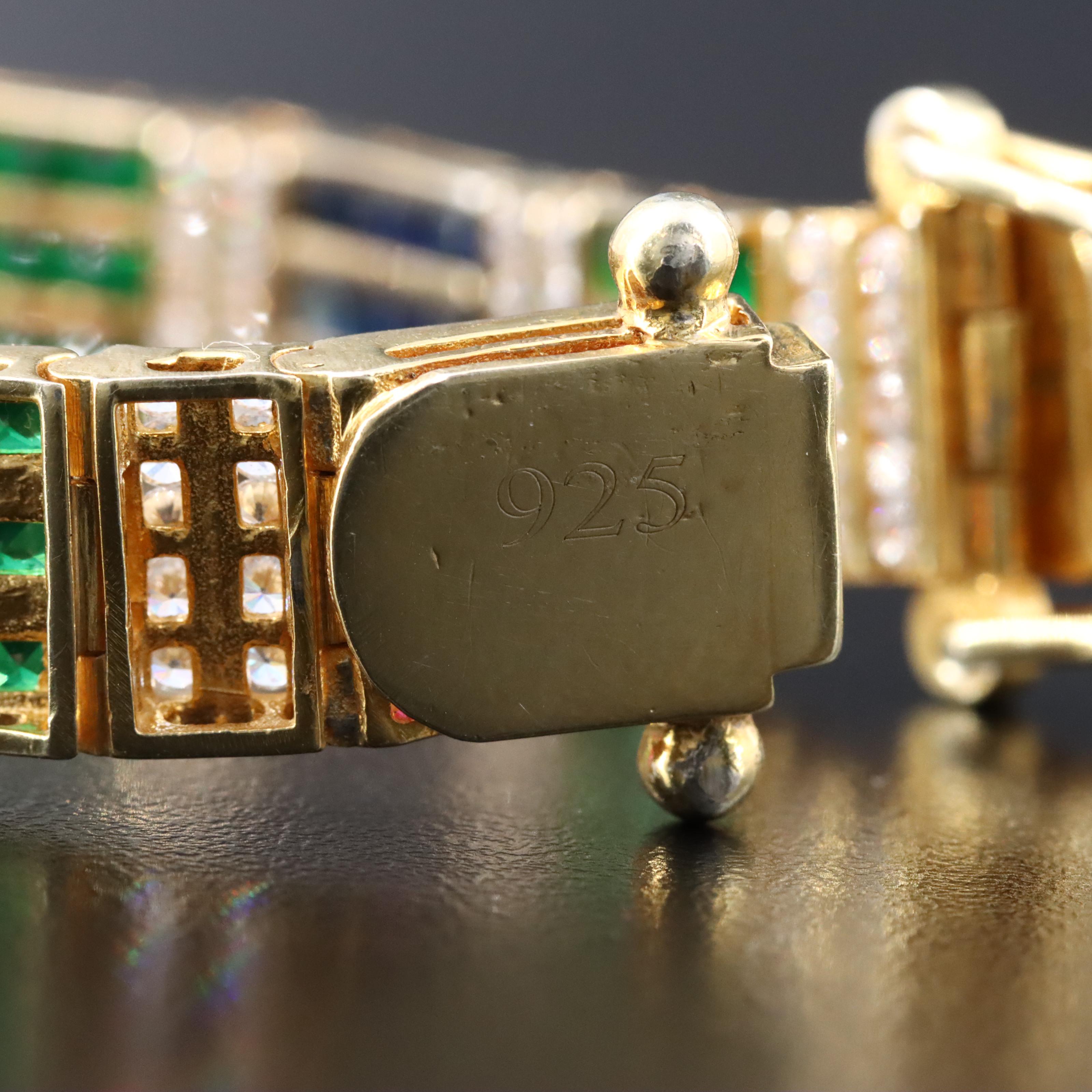 Sterling Sapphire, Emerald, and Ruby Bracelet