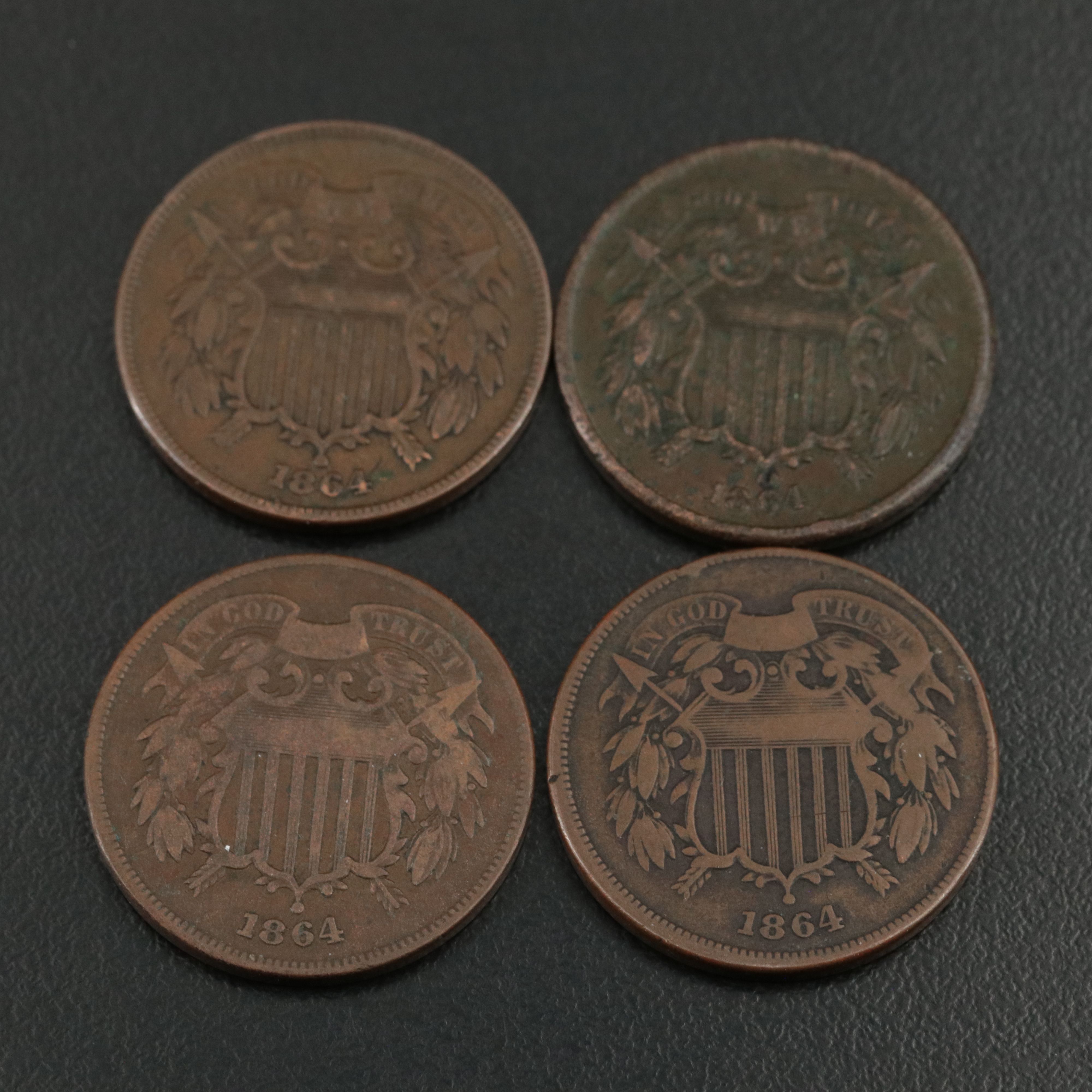 Nine U.S.Two Cent Pieces and Liberty Nickels