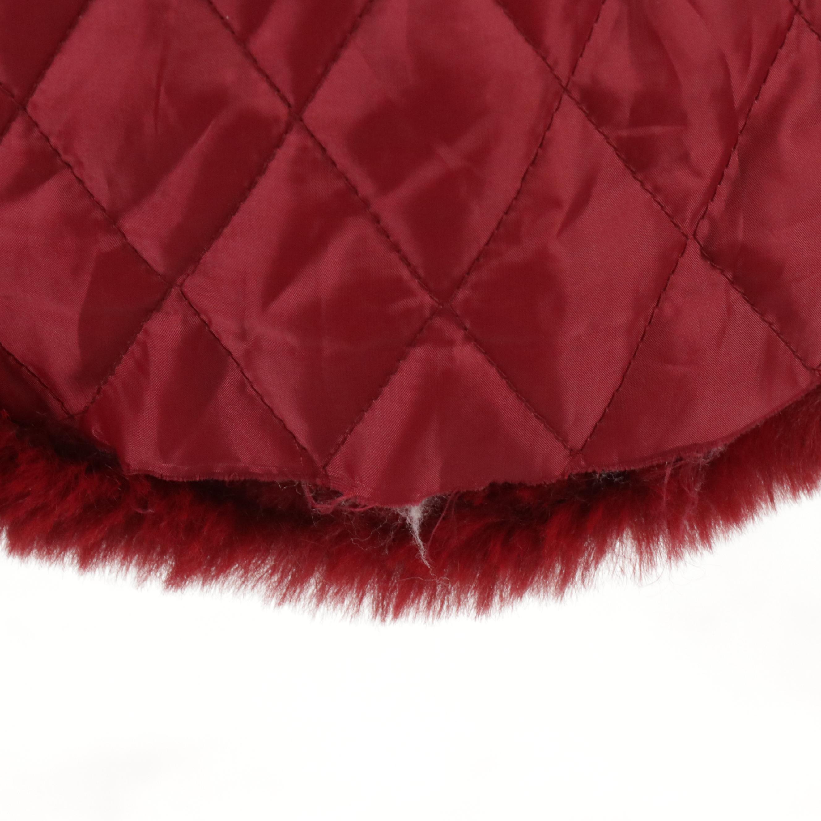 Black & Fish Red Faux Fur Hooded Zipper Front Coat