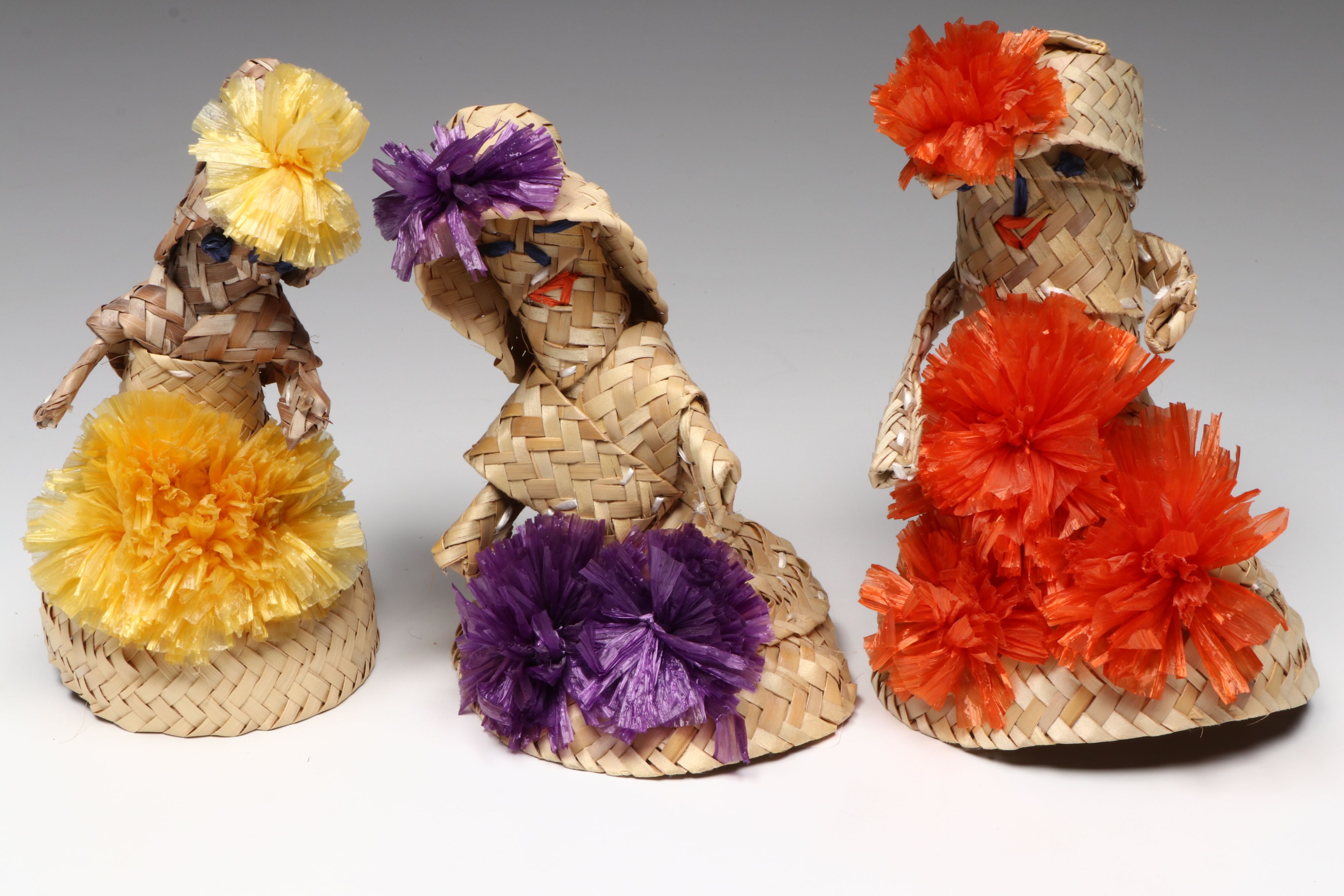 Bahamian Silver Palm and Rafia Dolls, 1980s