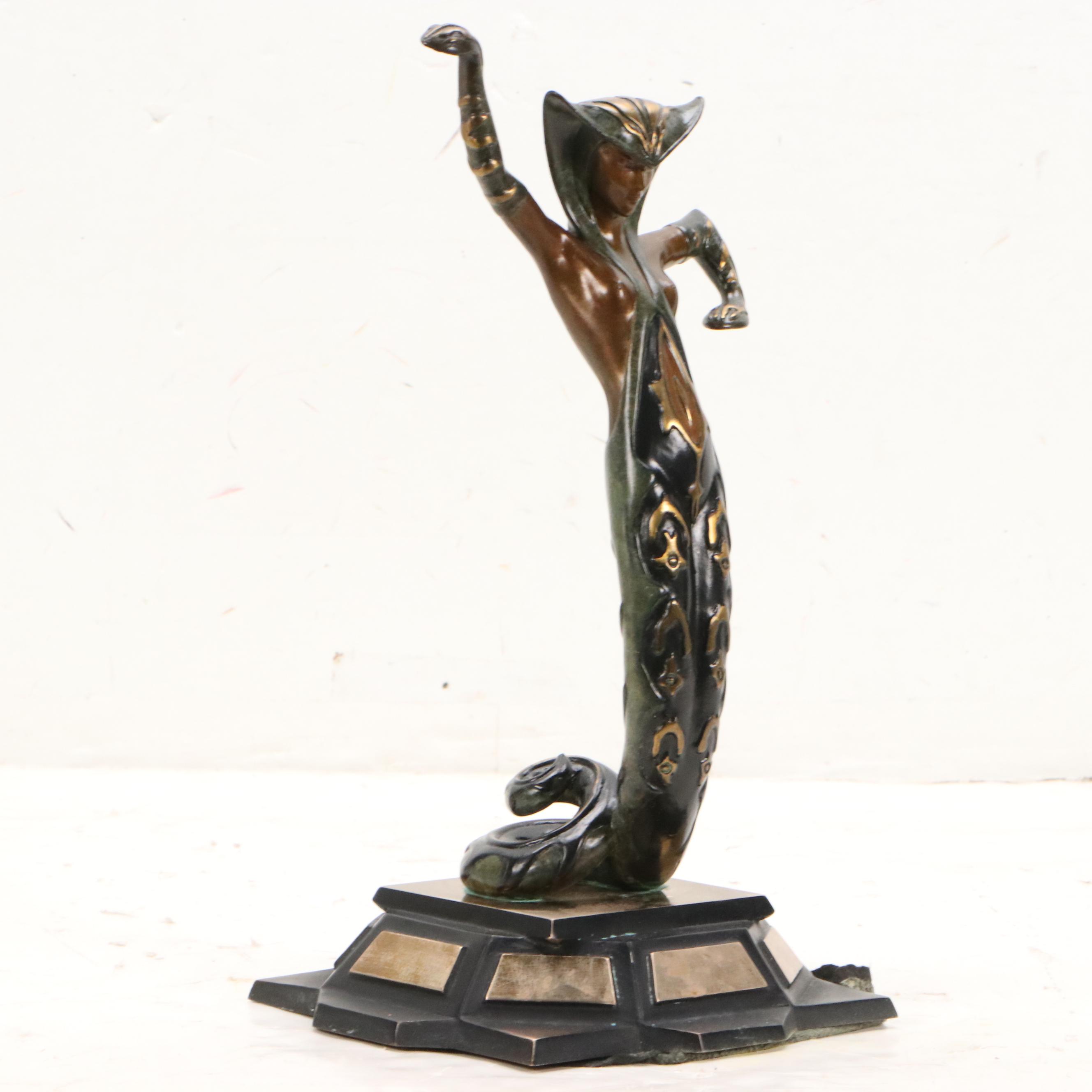 Erté Art Deco Style Bronze Sculpture of Snake Woman "La Jalousie," 1980