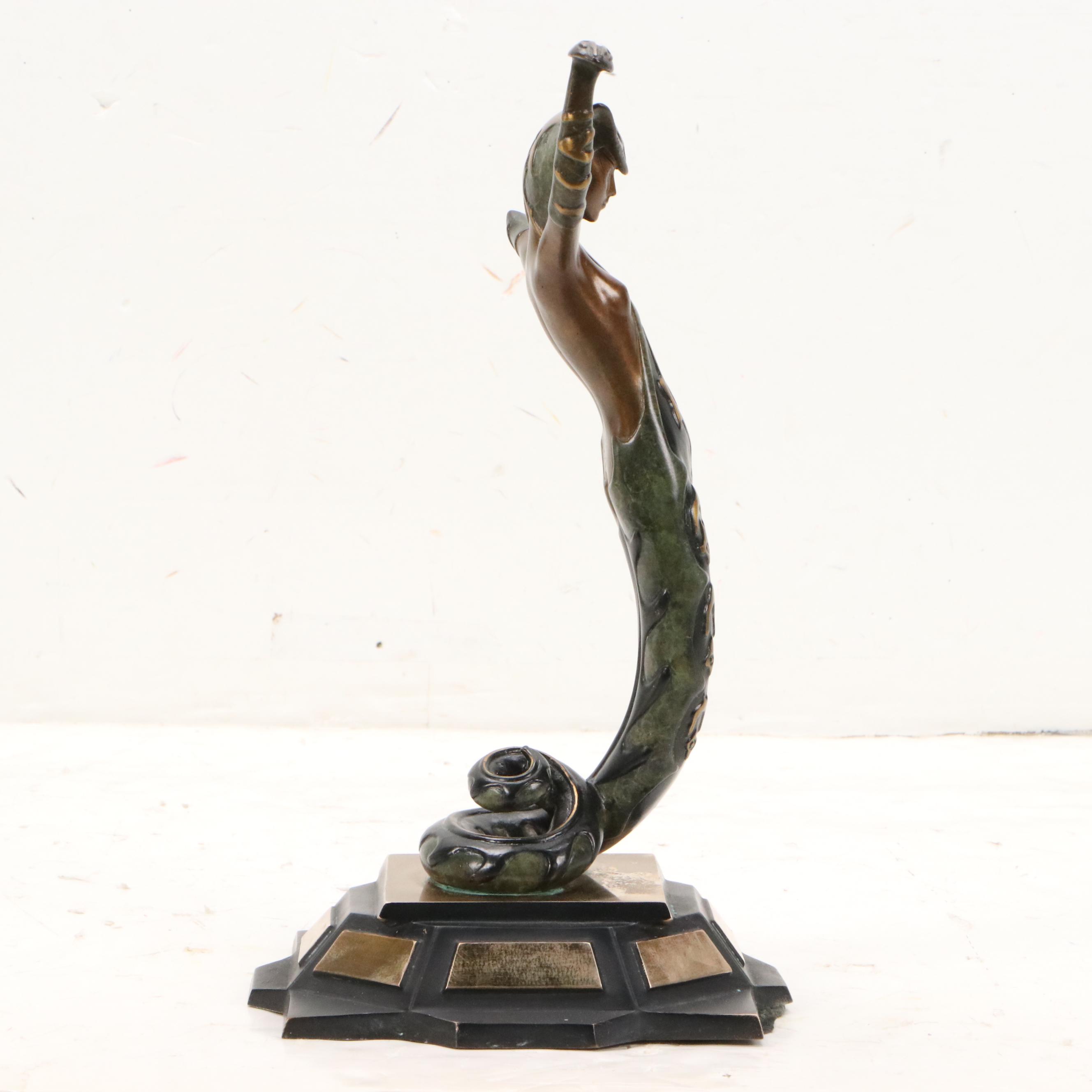Erté Art Deco Style Bronze Sculpture of Snake Woman "La Jalousie," 1980
