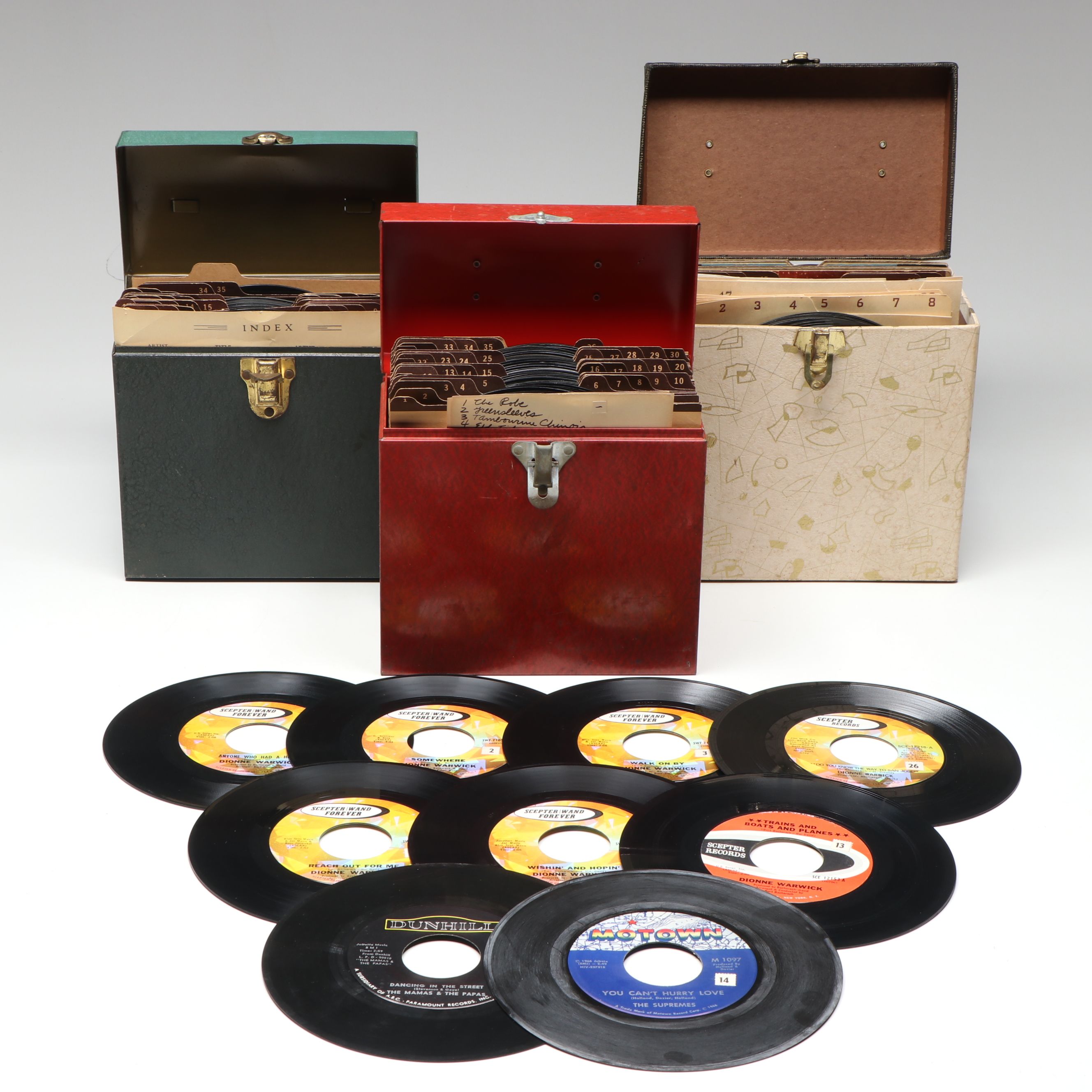 Eagle and Other Record Cases with Dionne Warwick and More 7" Records