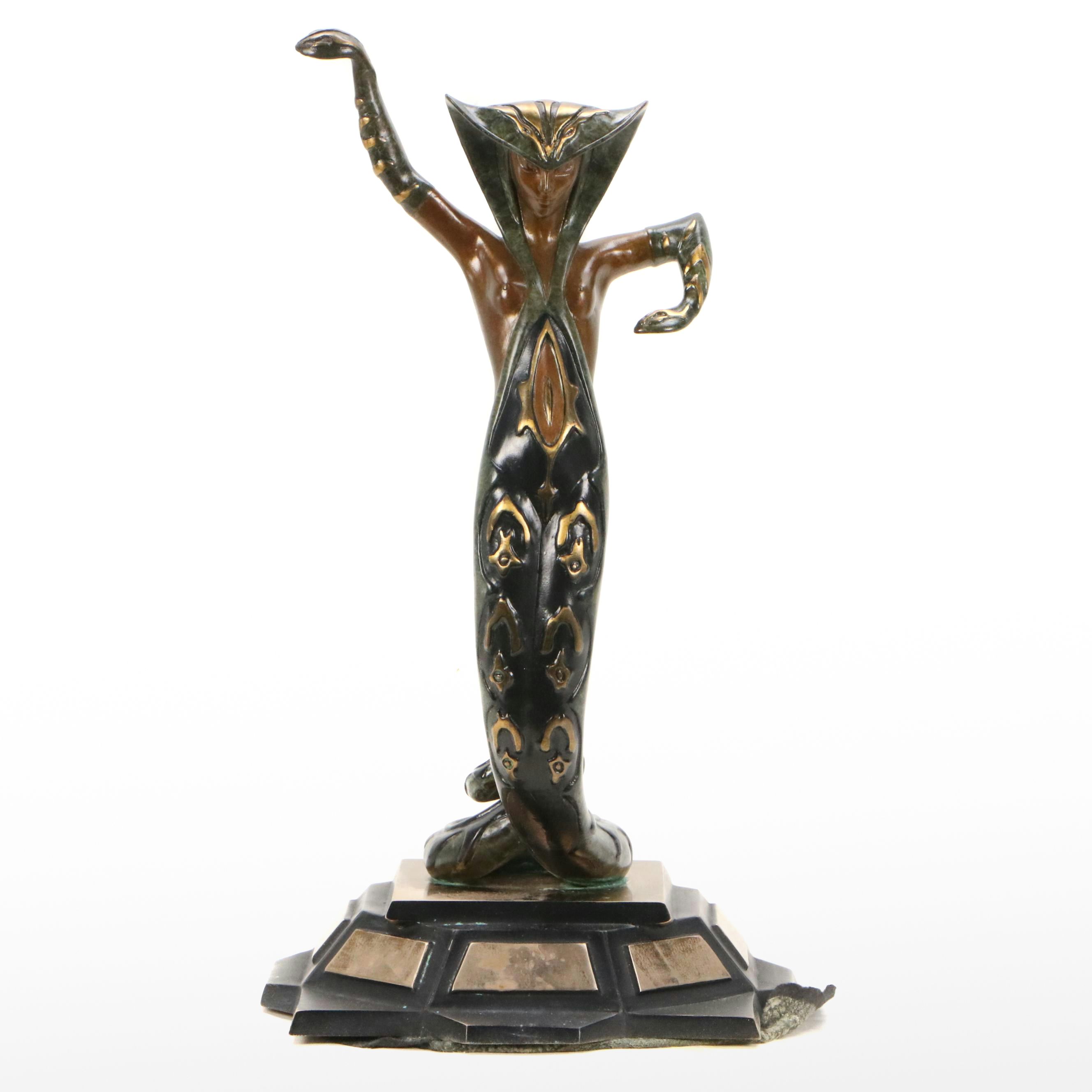Erté Art Deco Style Bronze Sculpture of Snake Woman "La Jalousie," 1980