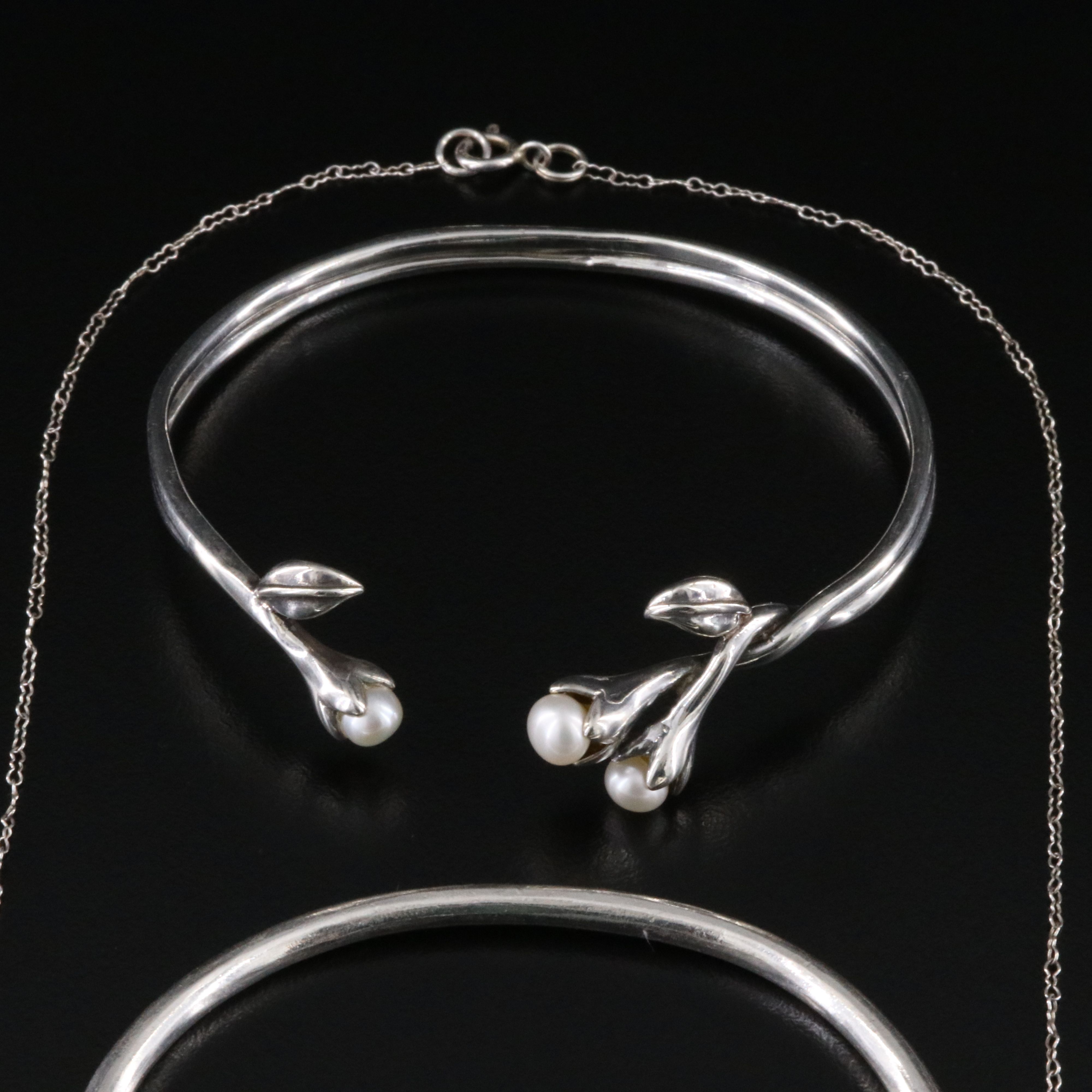 Sterling Pearl Station Necklaces and Cuffs