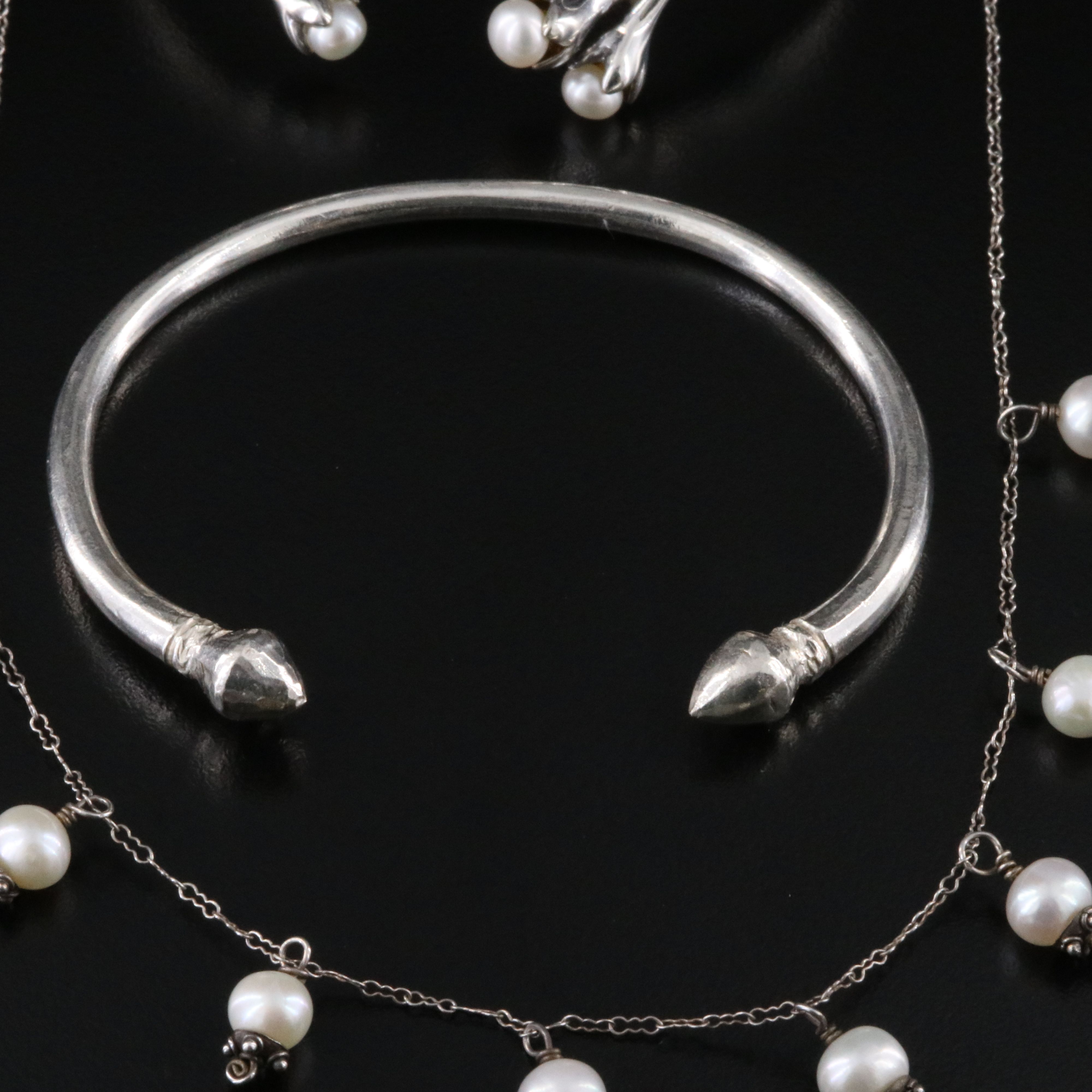 Sterling Pearl Station Necklaces and Cuffs
