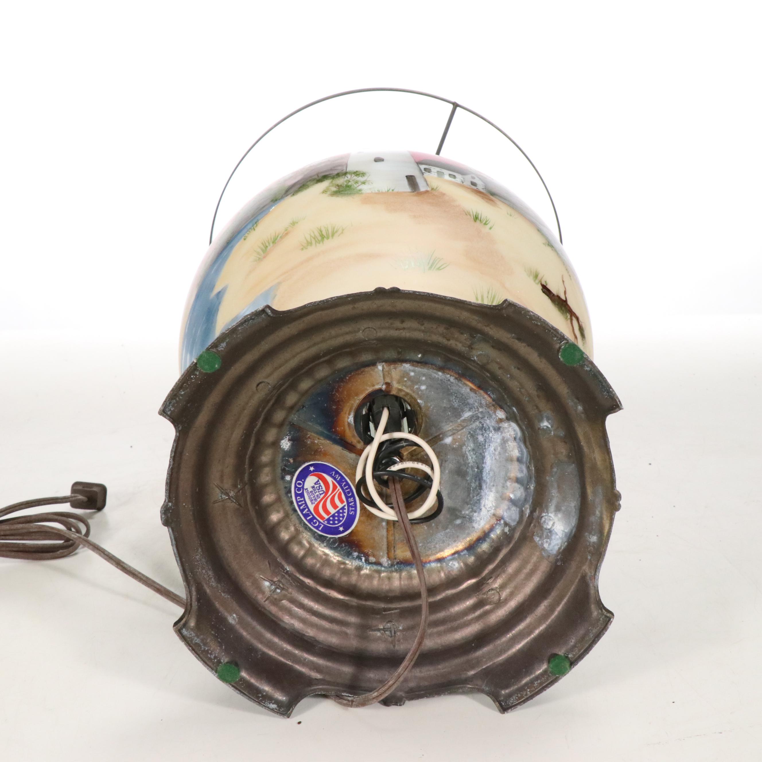 Karen Rogers Hand-Painted Coastal Landscape Glass Parlor Lamp