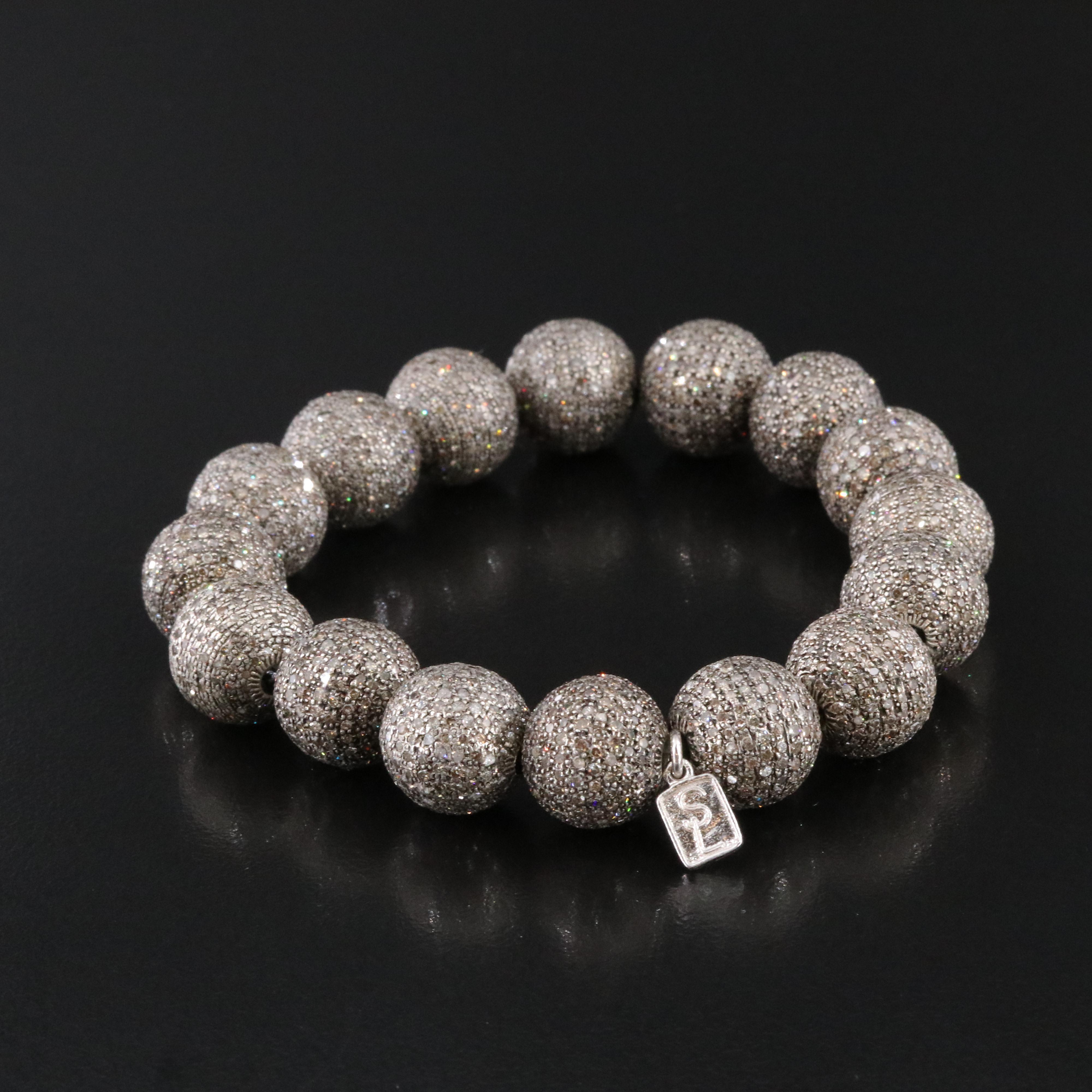 Sheryl Lowe Sterling Pavé Diamond Bead Bracelet