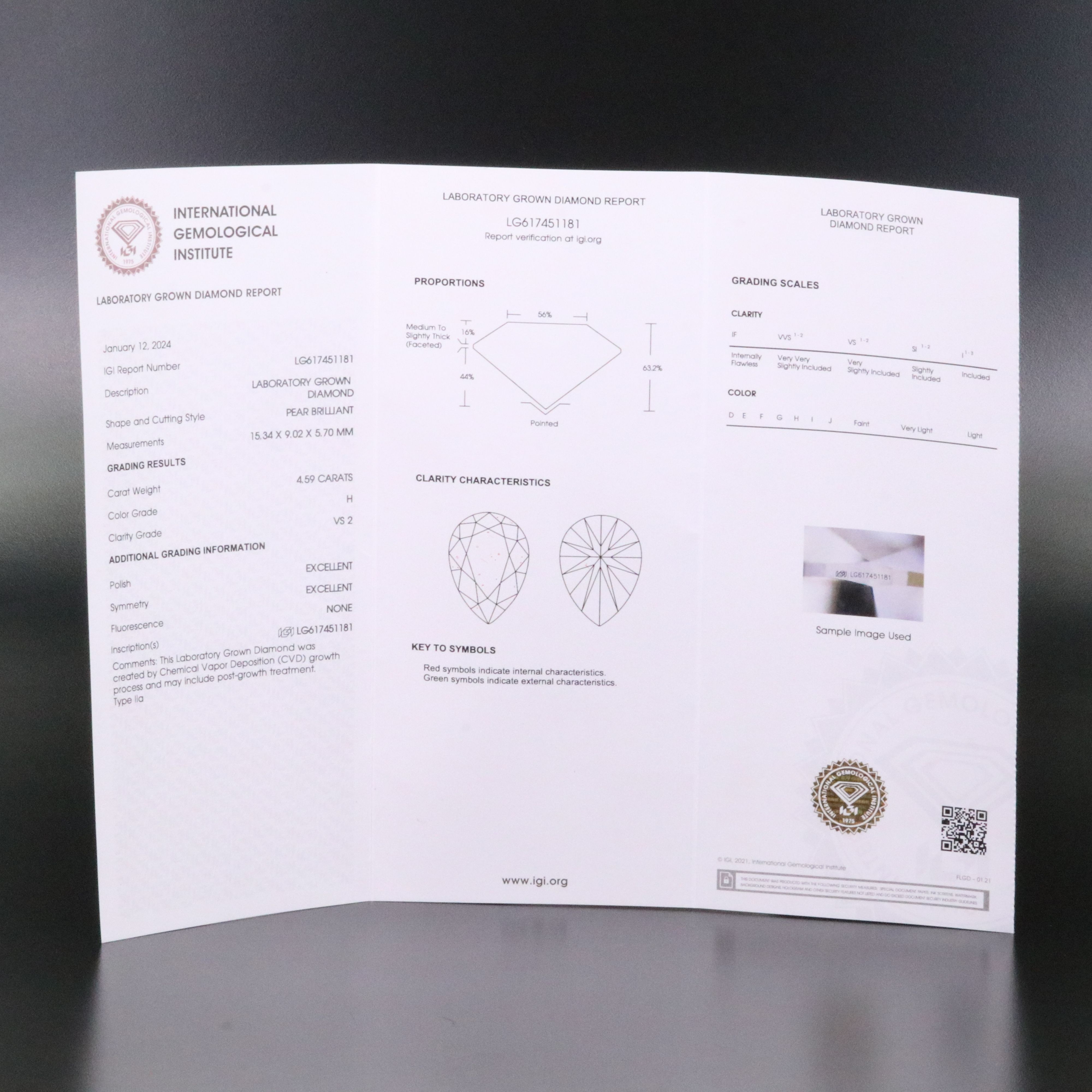 Loose 4.59 CT Lab Grown Diamond with IGI Report