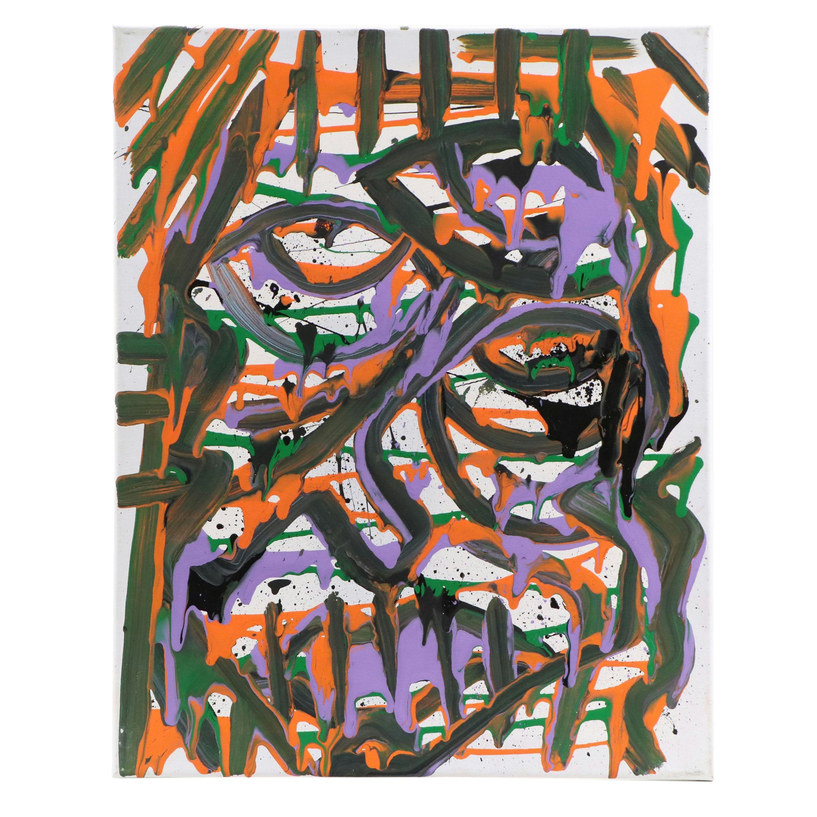 Bryson C. Abstract Face Acrylic Painting, Circa 2025