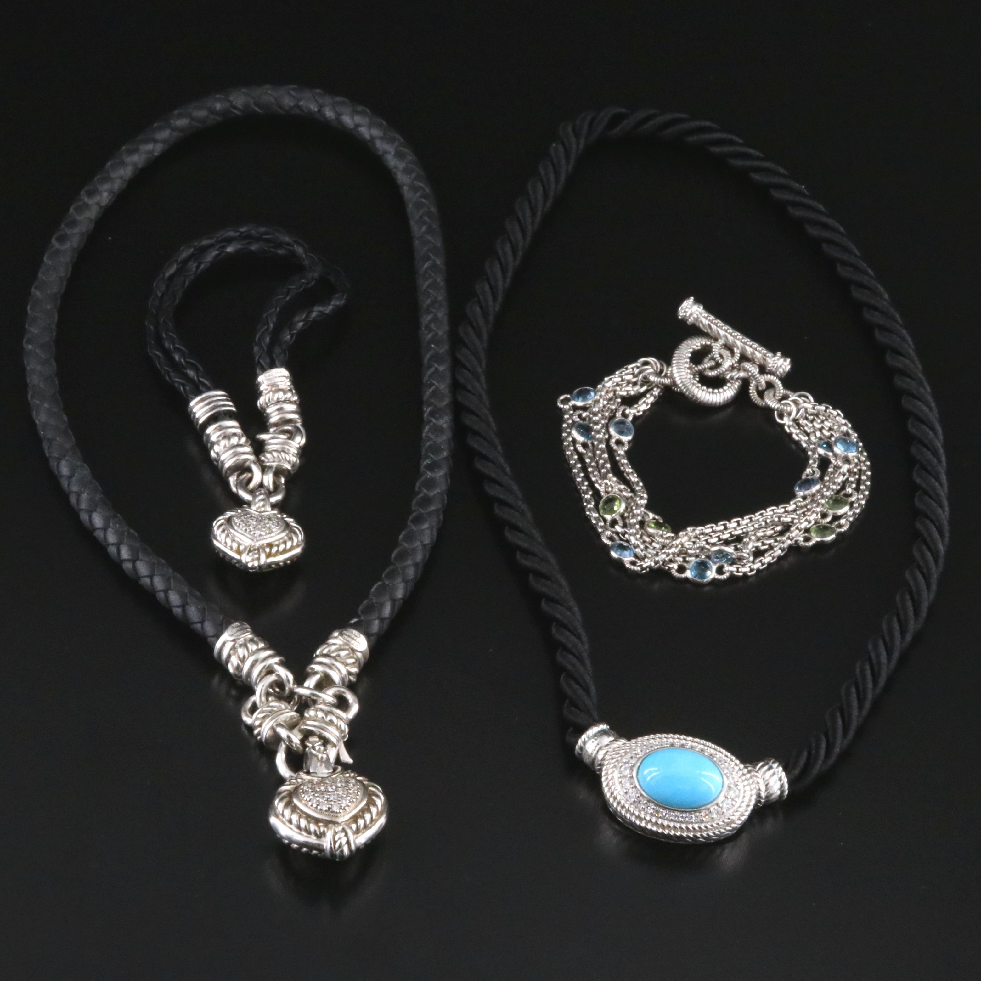 Judith Ripka Sterling Bracelets and Necklaces with Peridot and Blue Topaz
