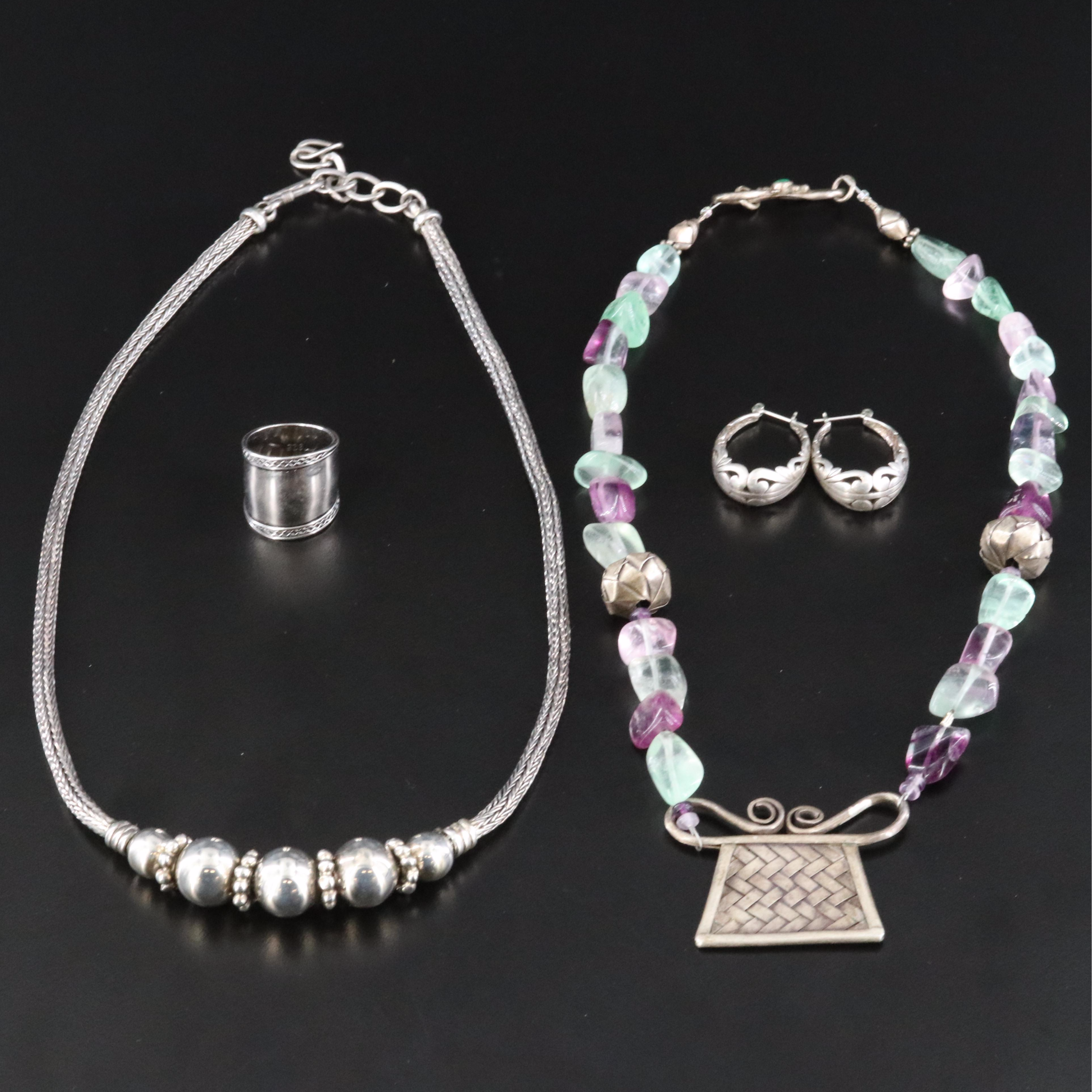 Sterling Jewelry Assortment Including Fluorite