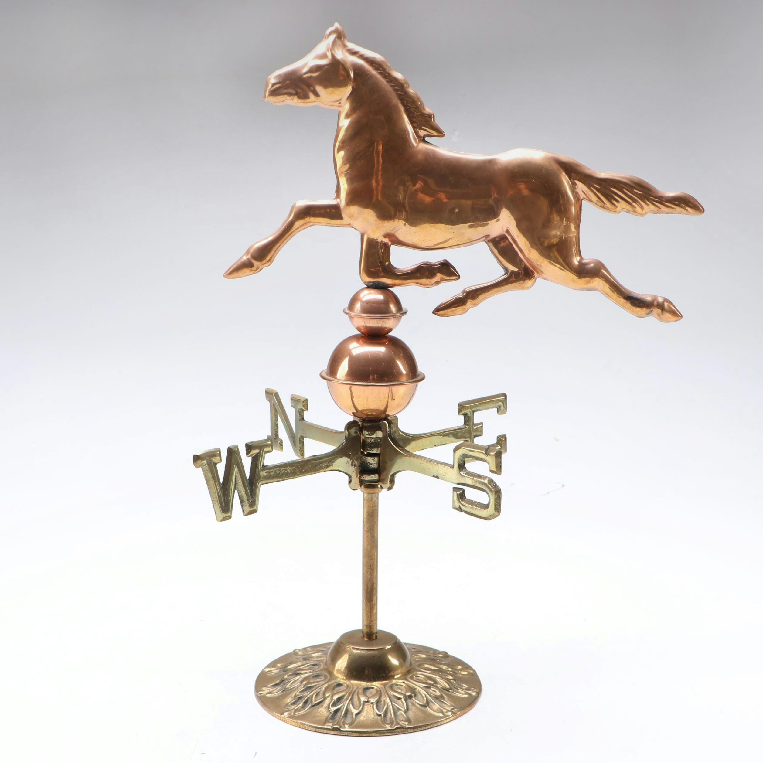 Copper Plate Horse Weathervane on Brass Base