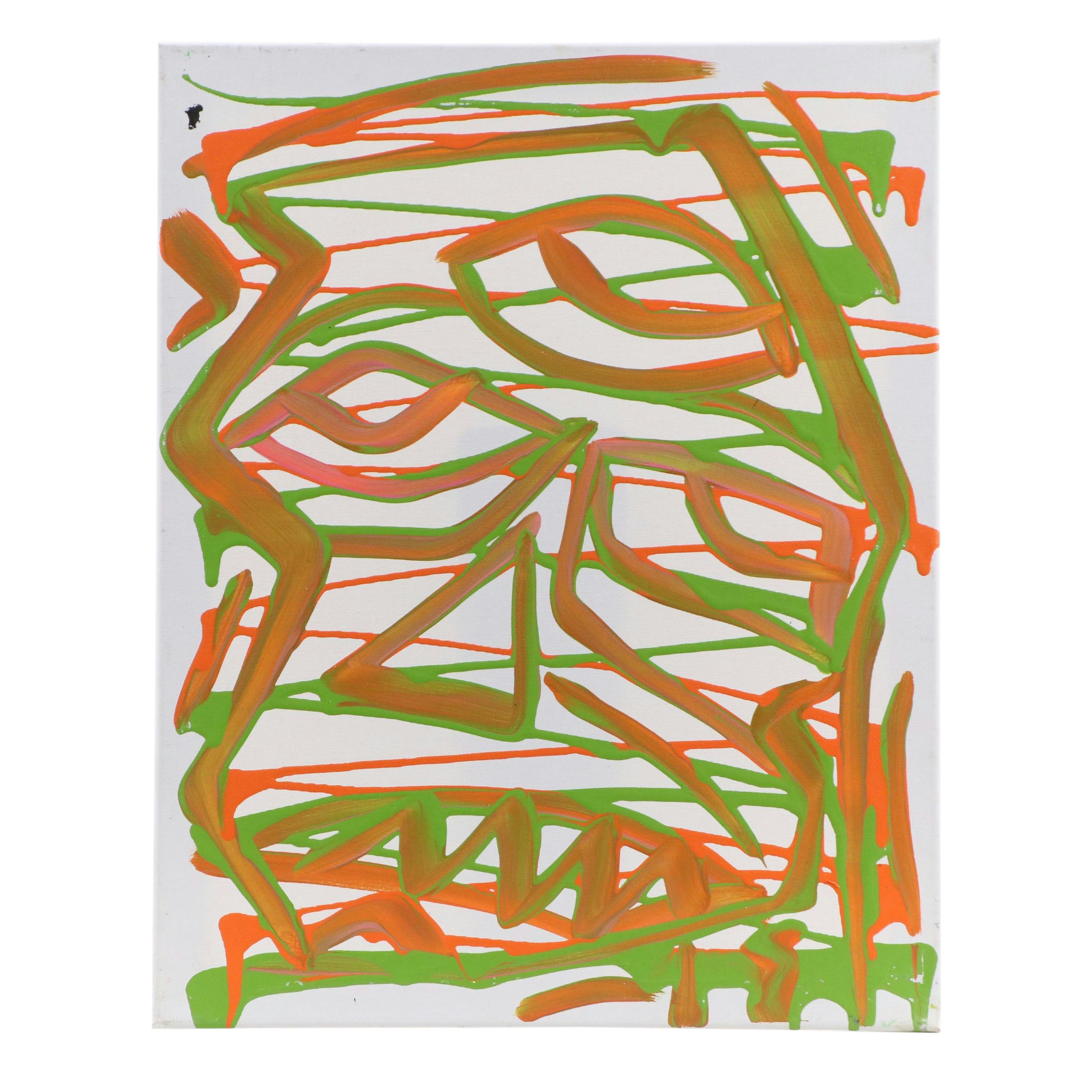 Bryson C. Abstract Face Acrylic Painting, Circa 2025