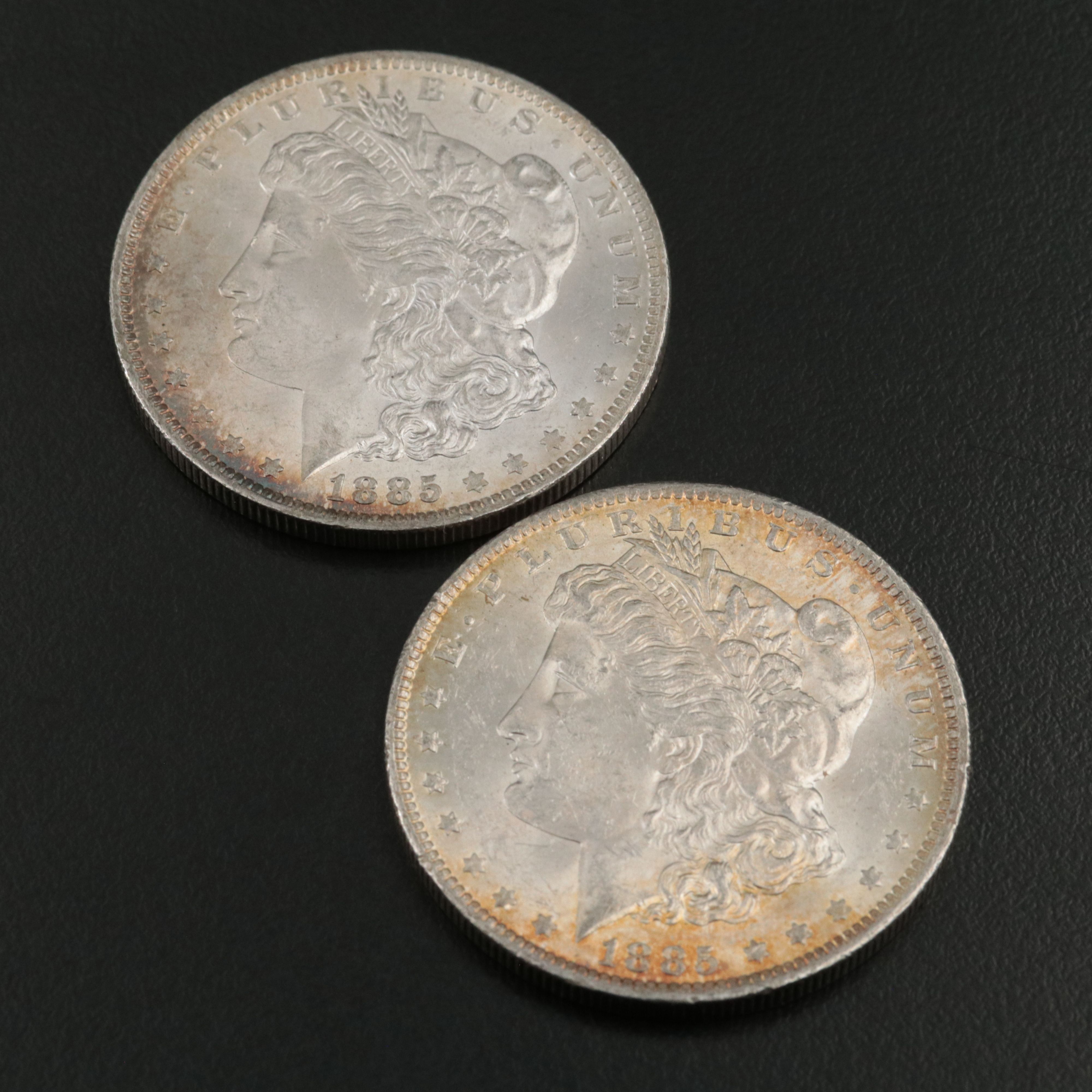 Five 1885-O Uncirculated Morgan Silver Dollars