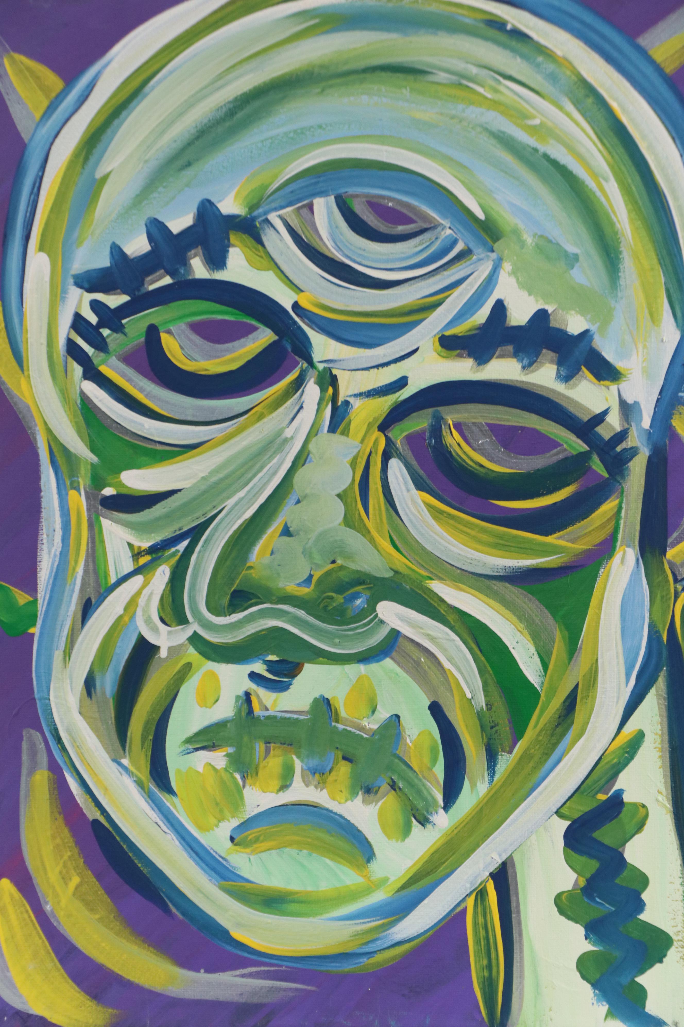 Bryson C. Abstract Face Acrylic Painting, Circa 2025