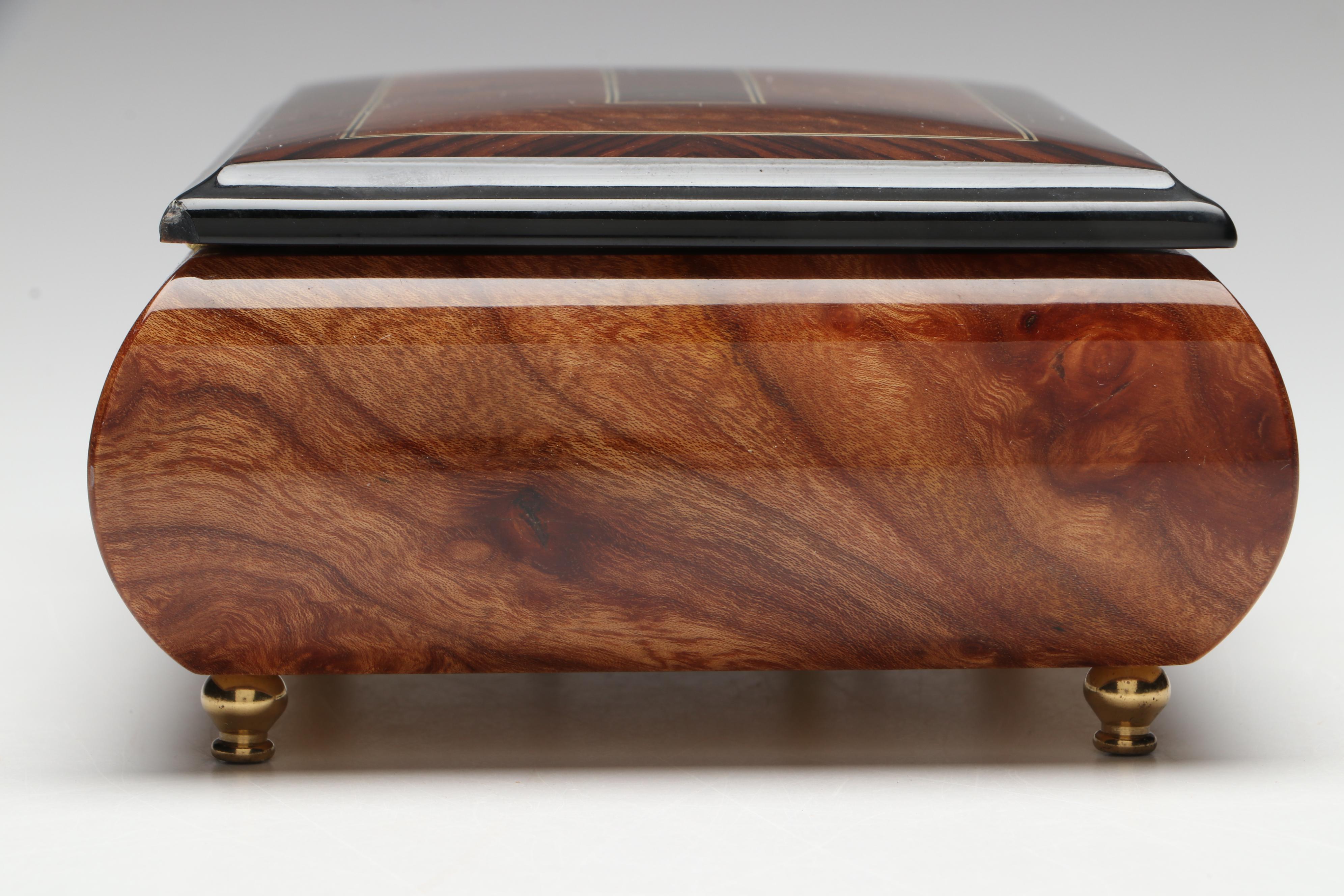 Italian "Somewhere In Time" Inlaid Wooden Music Box, Late 20th Century