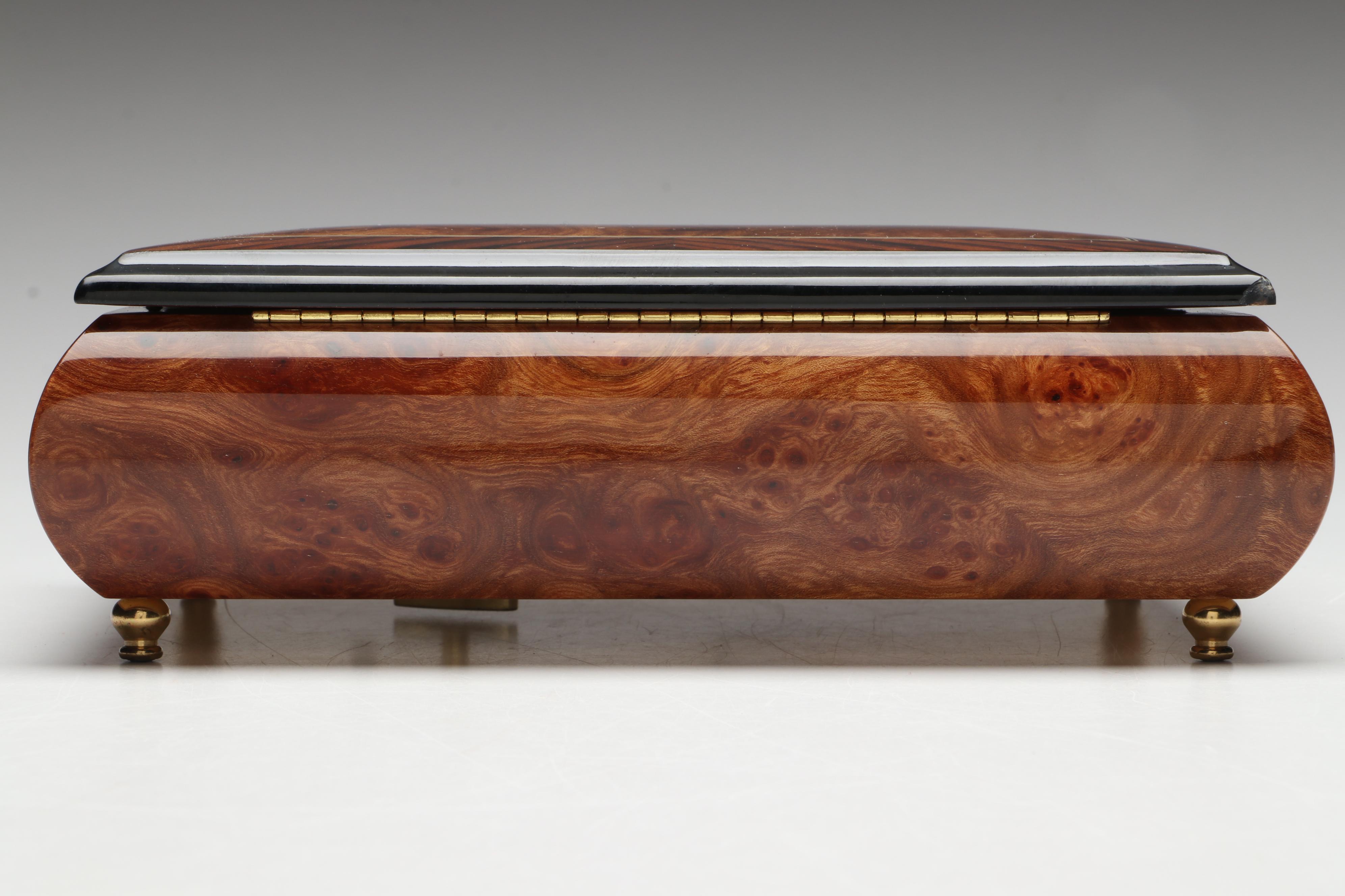 Italian "Somewhere In Time" Inlaid Wooden Music Box, Late 20th Century