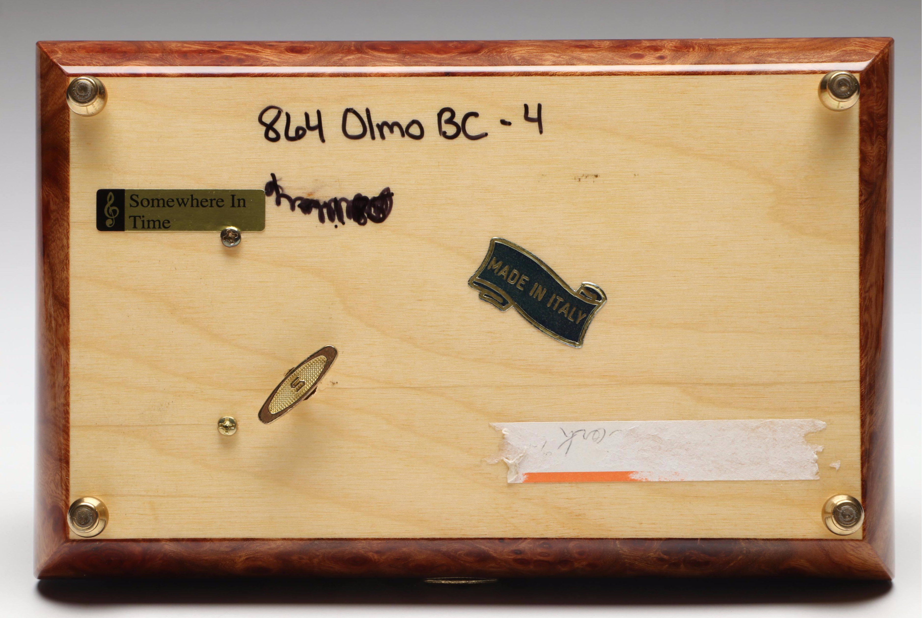 Italian "Somewhere In Time" Inlaid Wooden Music Box, Late 20th Century