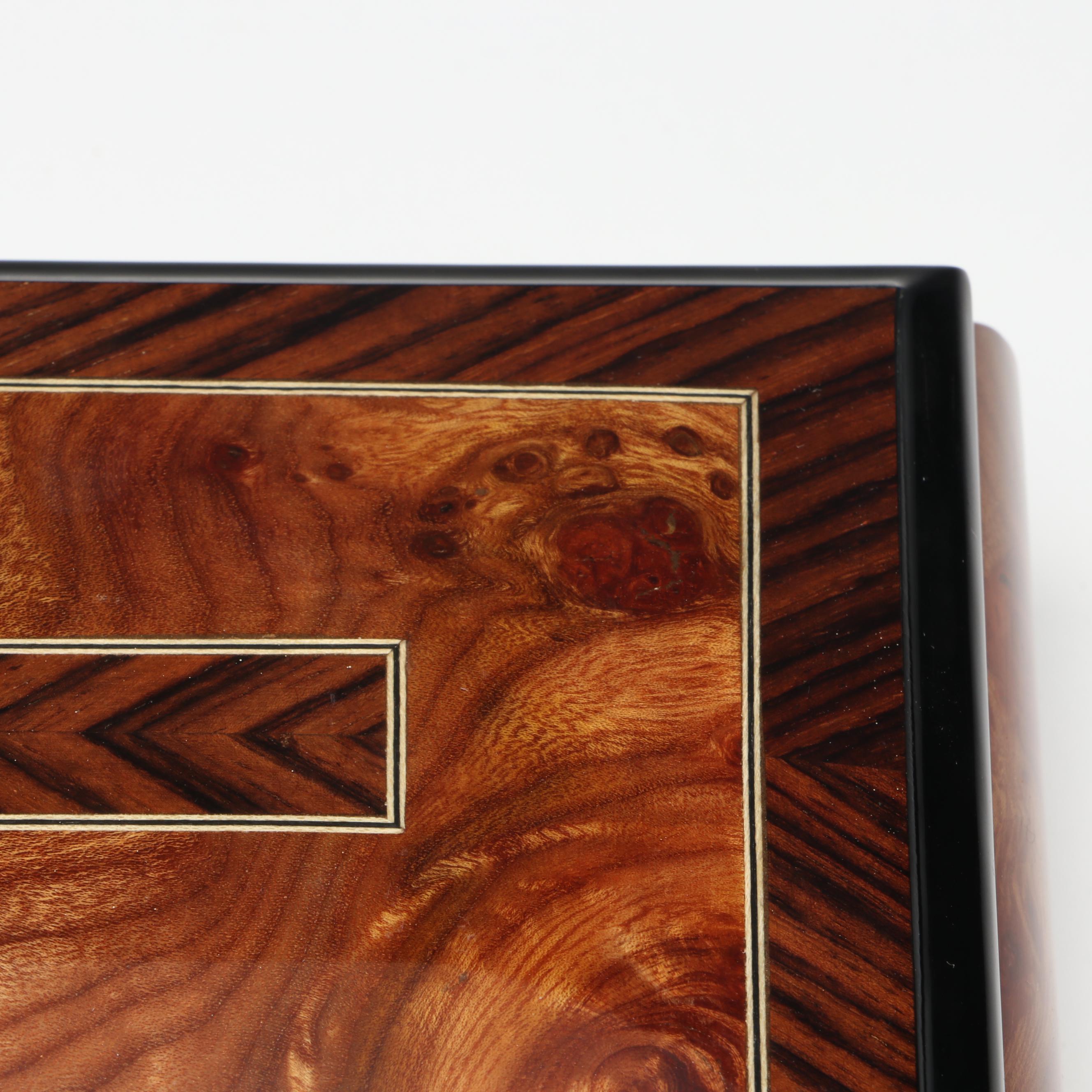 Italian "Somewhere In Time" Inlaid Wooden Music Box, Late 20th Century