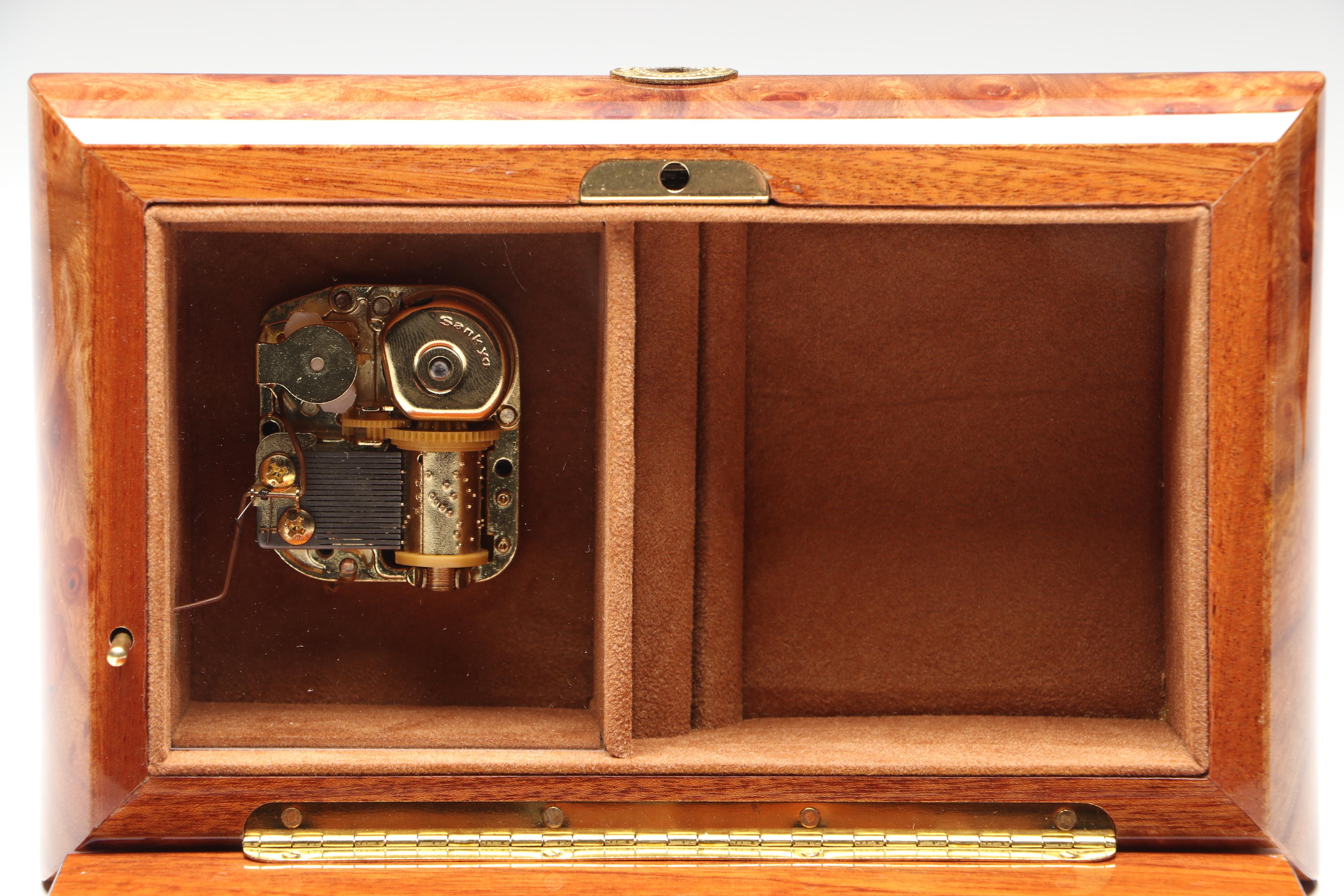 Italian "Somewhere In Time" Inlaid Wooden Music Box, Late 20th Century
