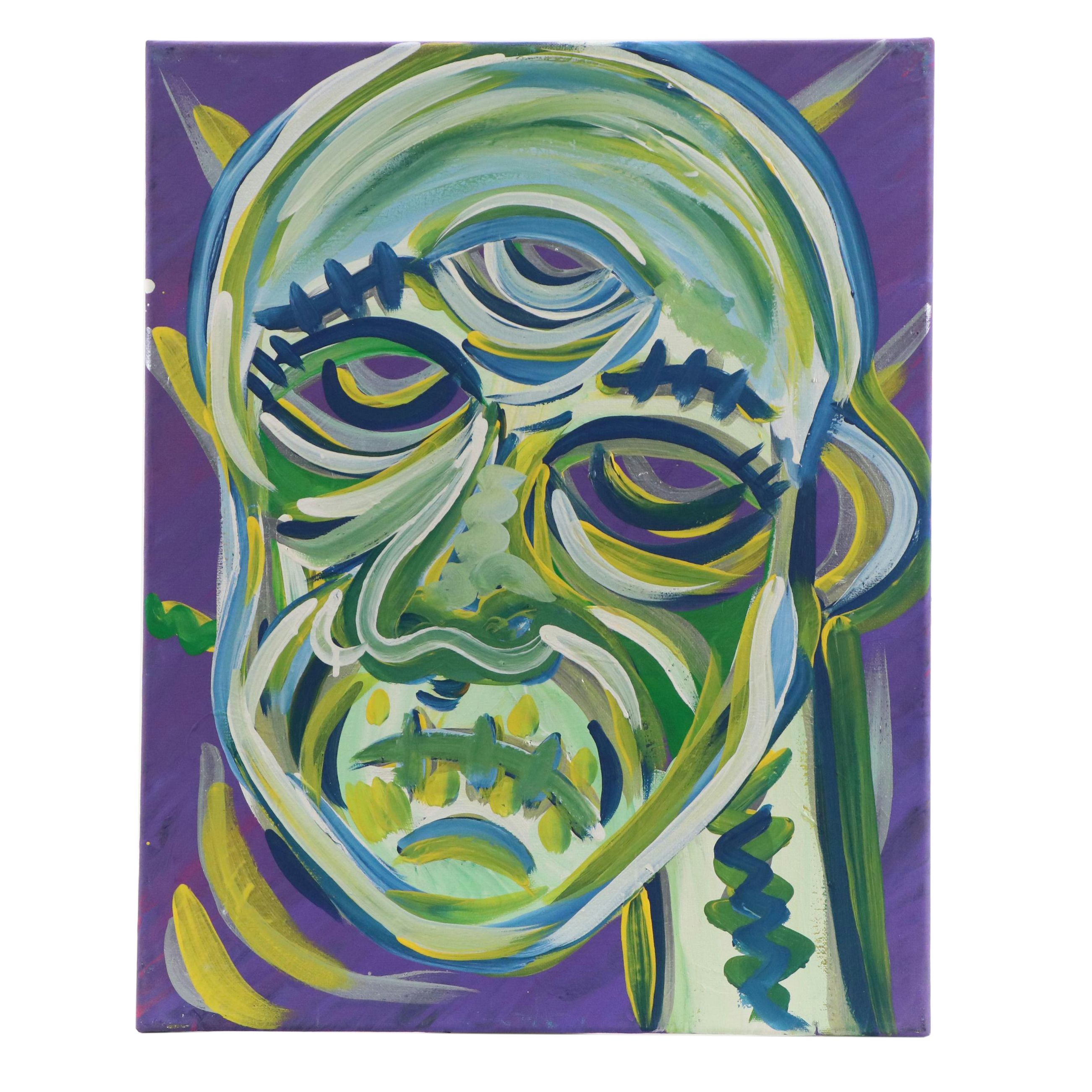 Bryson C. Abstract Face Acrylic Painting, Circa 2025