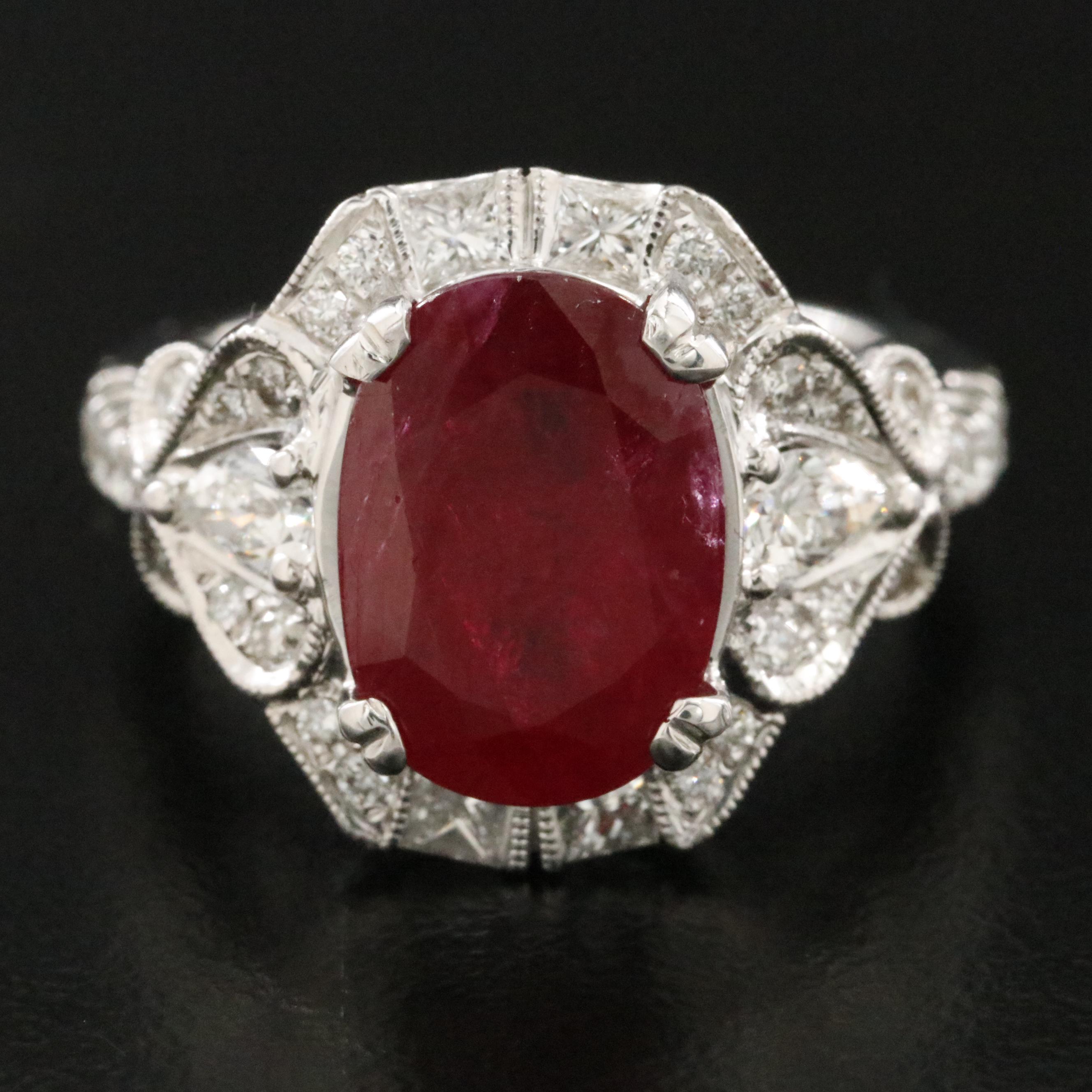 18K 4.79 CT Mozambique Ruby and 1.16 CTW Diamond Ring with GIA Report