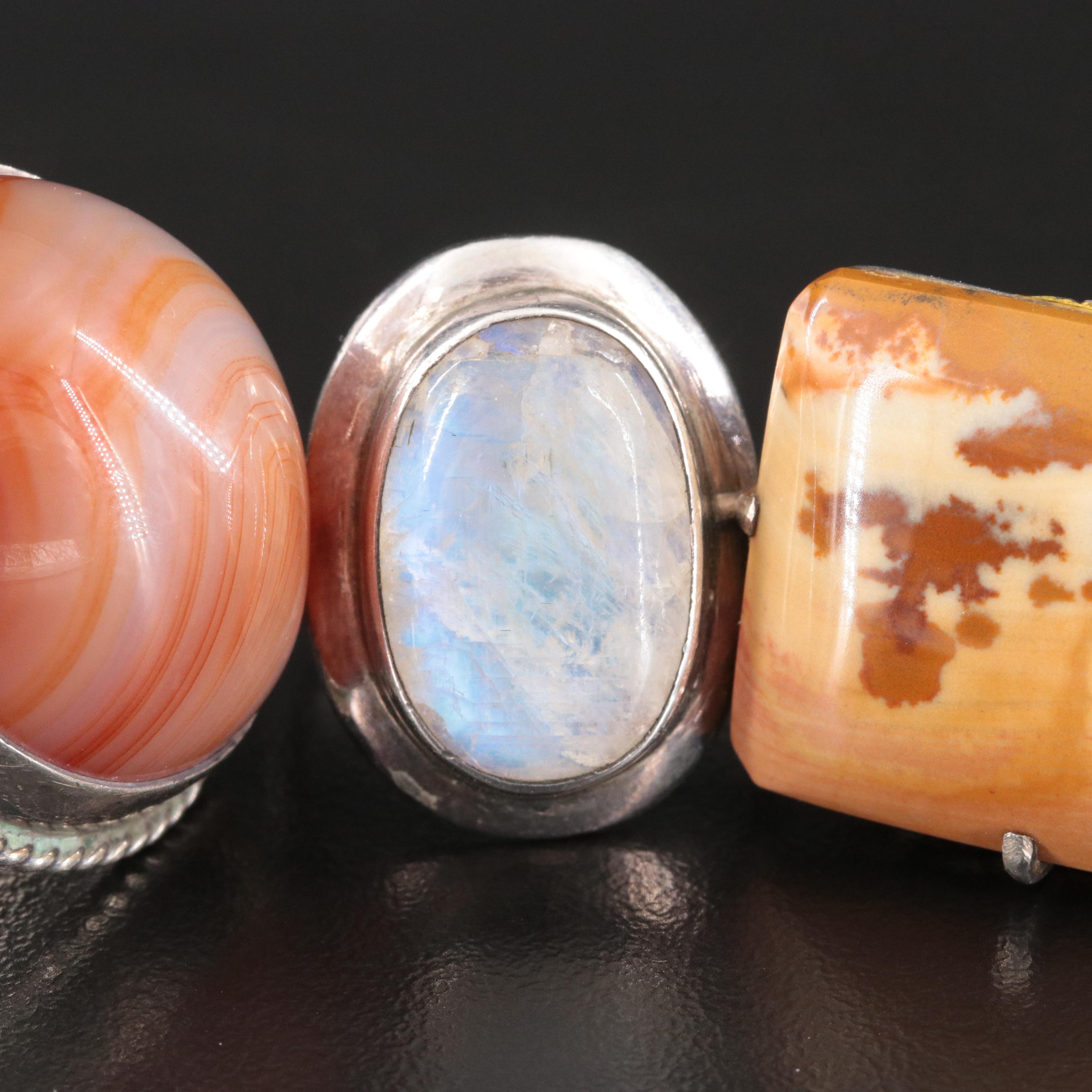 Sterling Ring Collection Featuring Fire Agate, Jasper and Rainbow Moonstone