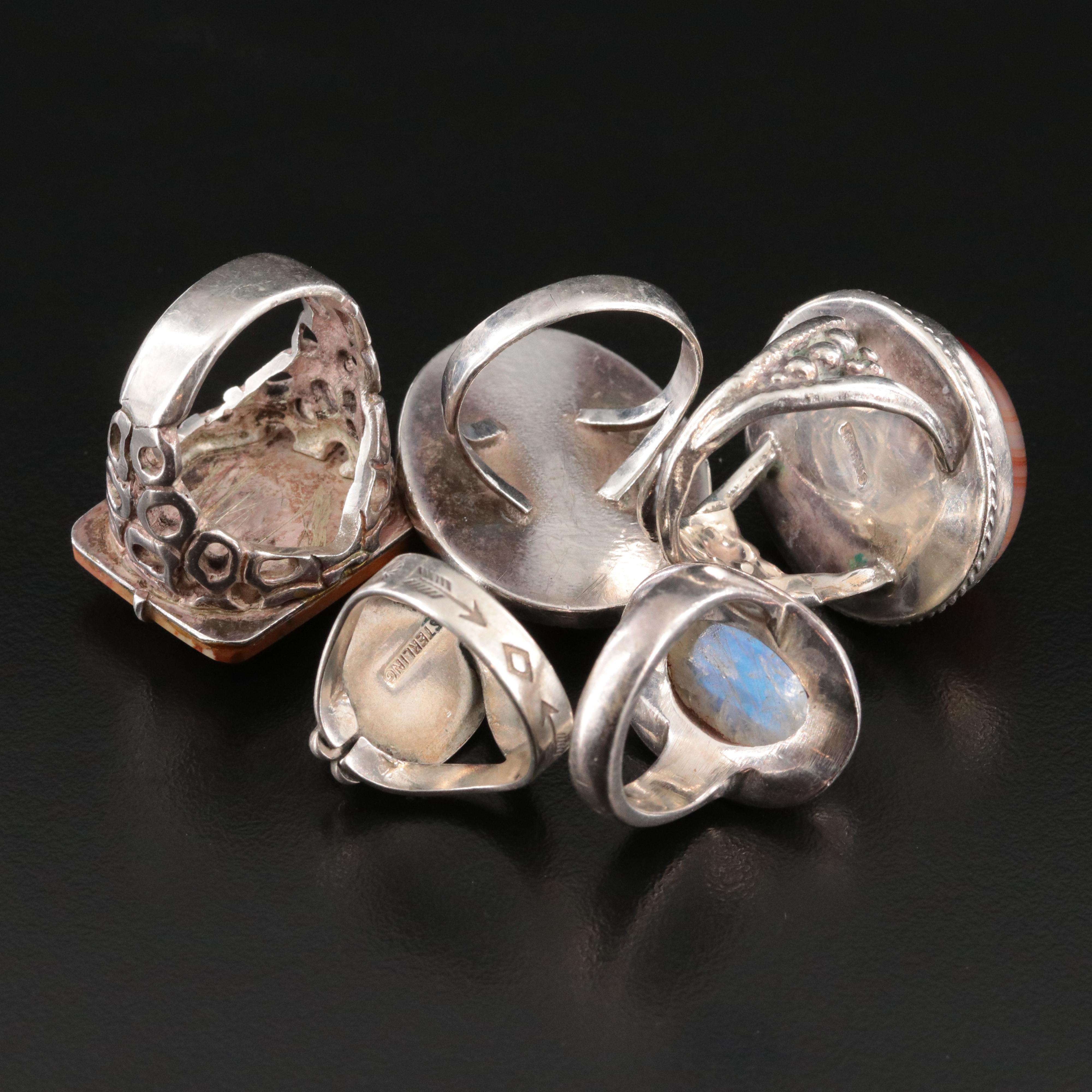 Sterling Ring Collection Featuring Fire Agate, Jasper and Rainbow Moonstone