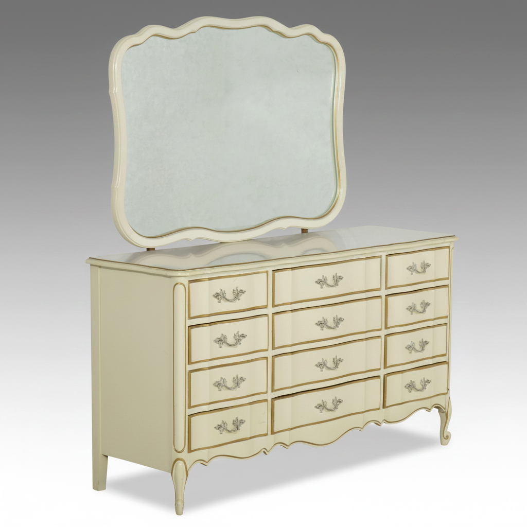 Dixie Furniture French Provincial Style Painted Wood Dresser and Mirror