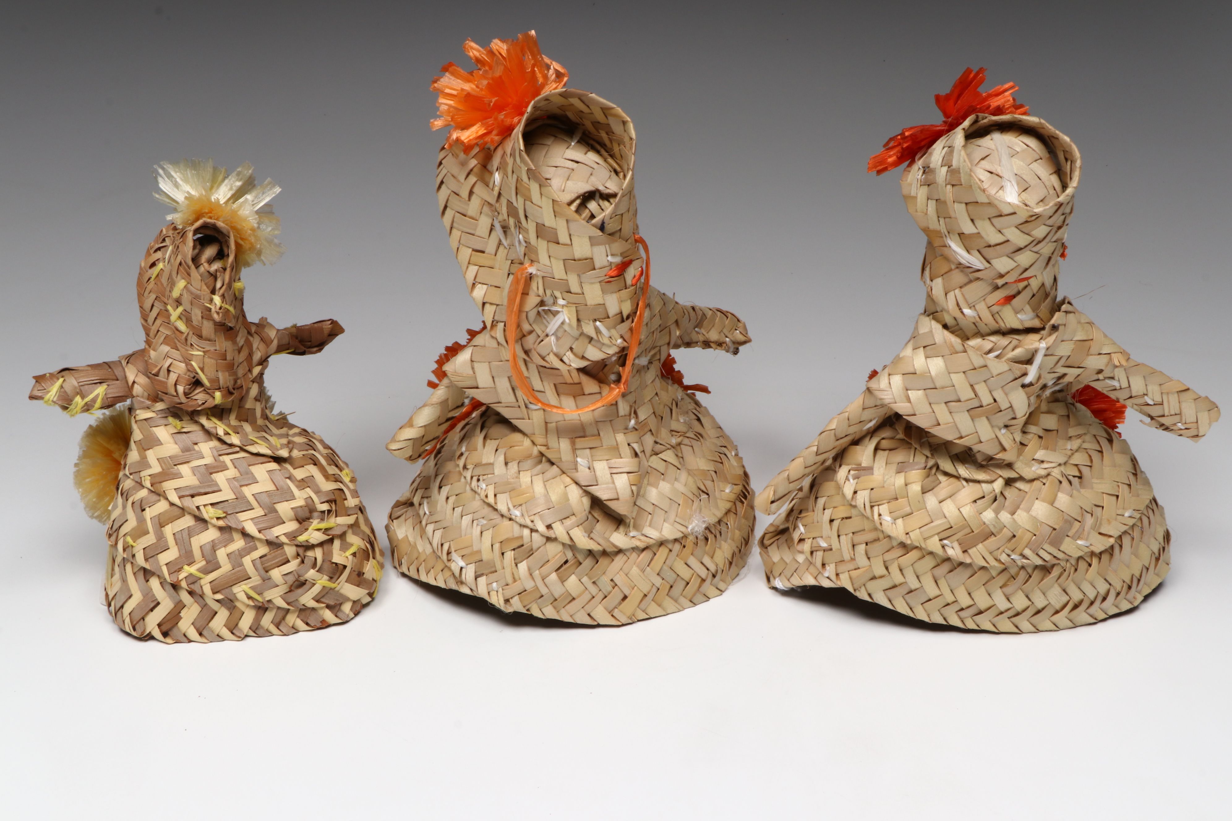 Louise McPhee with Other Bahamian Silver Palm and Raffia Basketry Dolls
