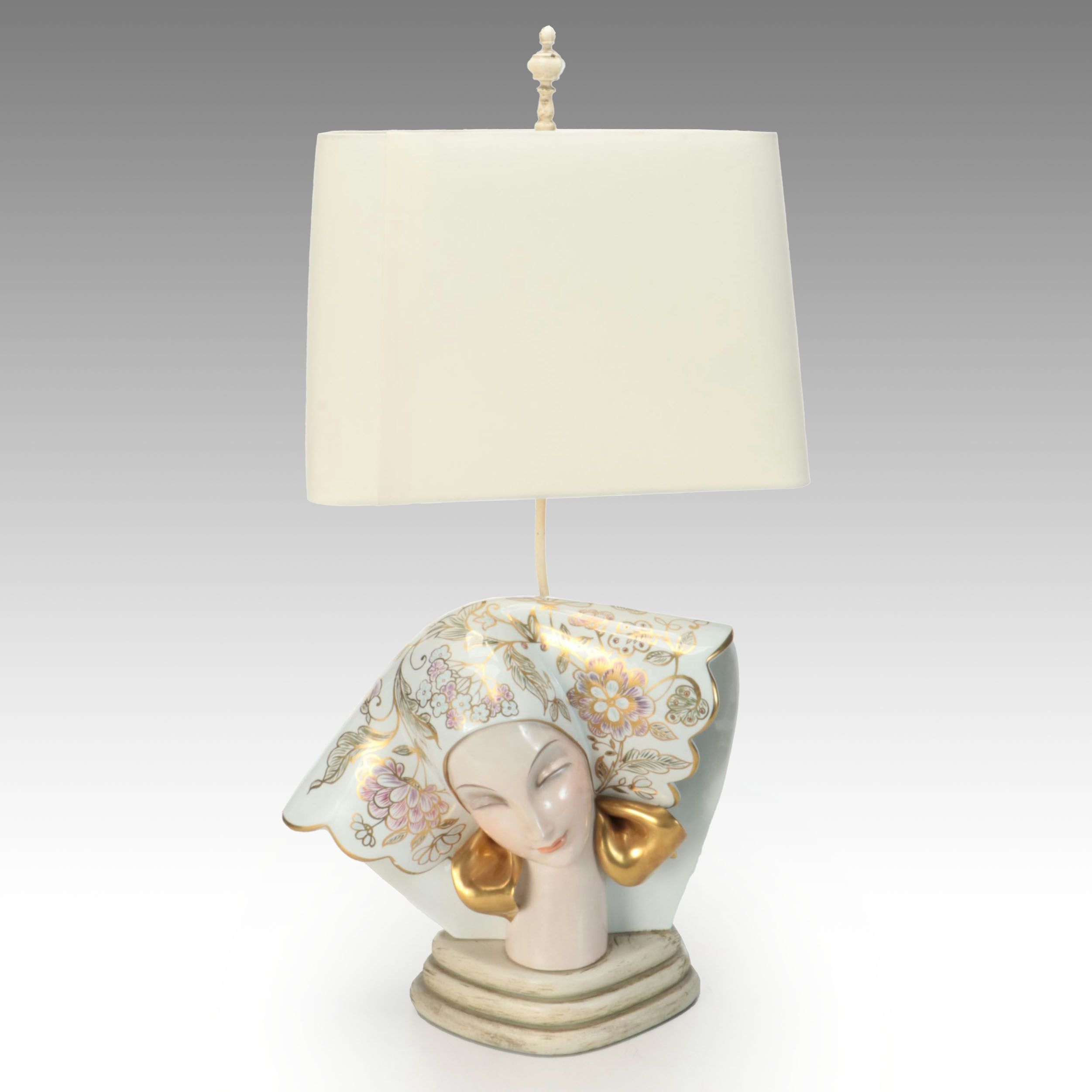 Guido Cacciapuoti Italian Ceramic Bust Table Lamp, Mid-20th Century
