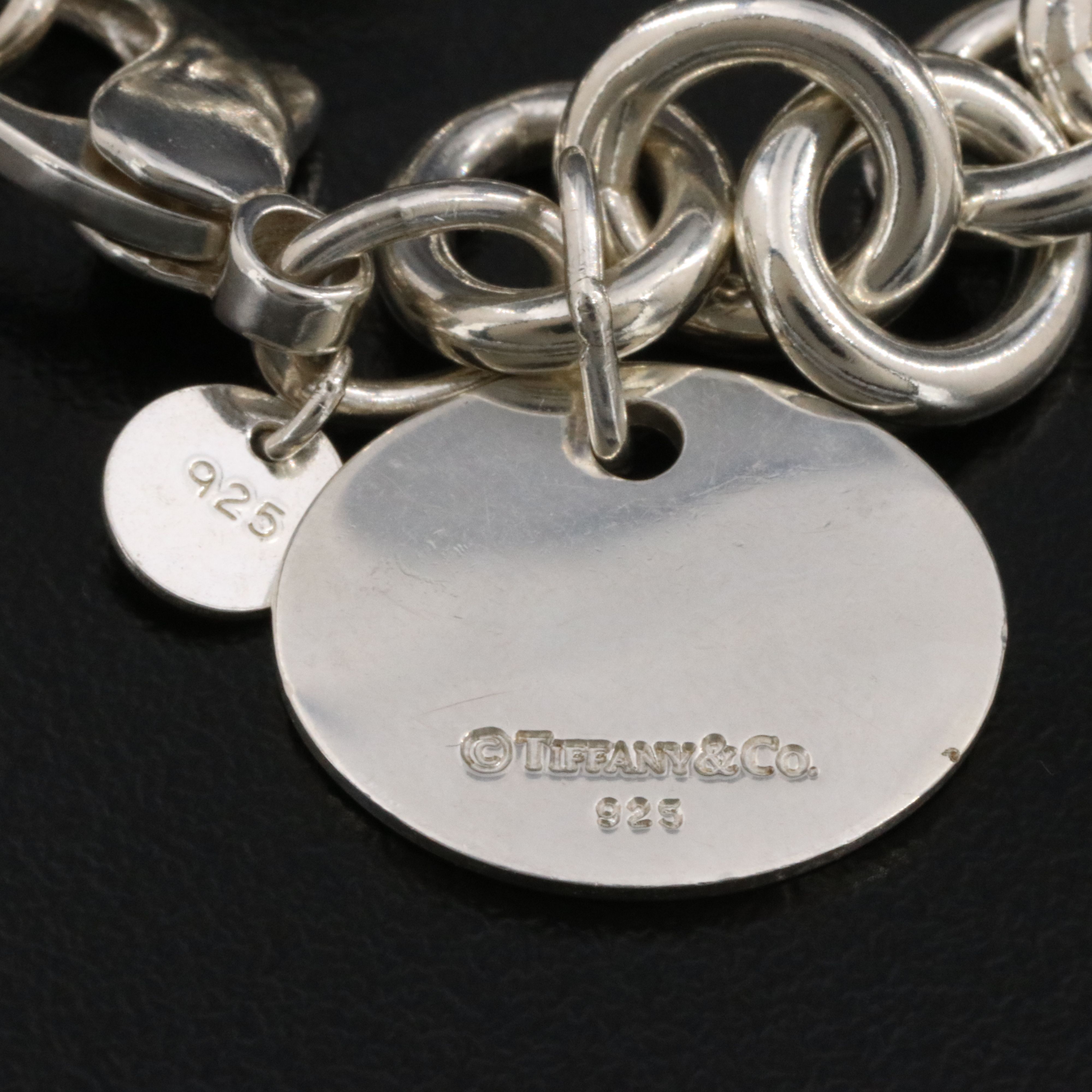 Tiffany & Co. Sterling Corporate Logo Oval Tag Charm Bracelet