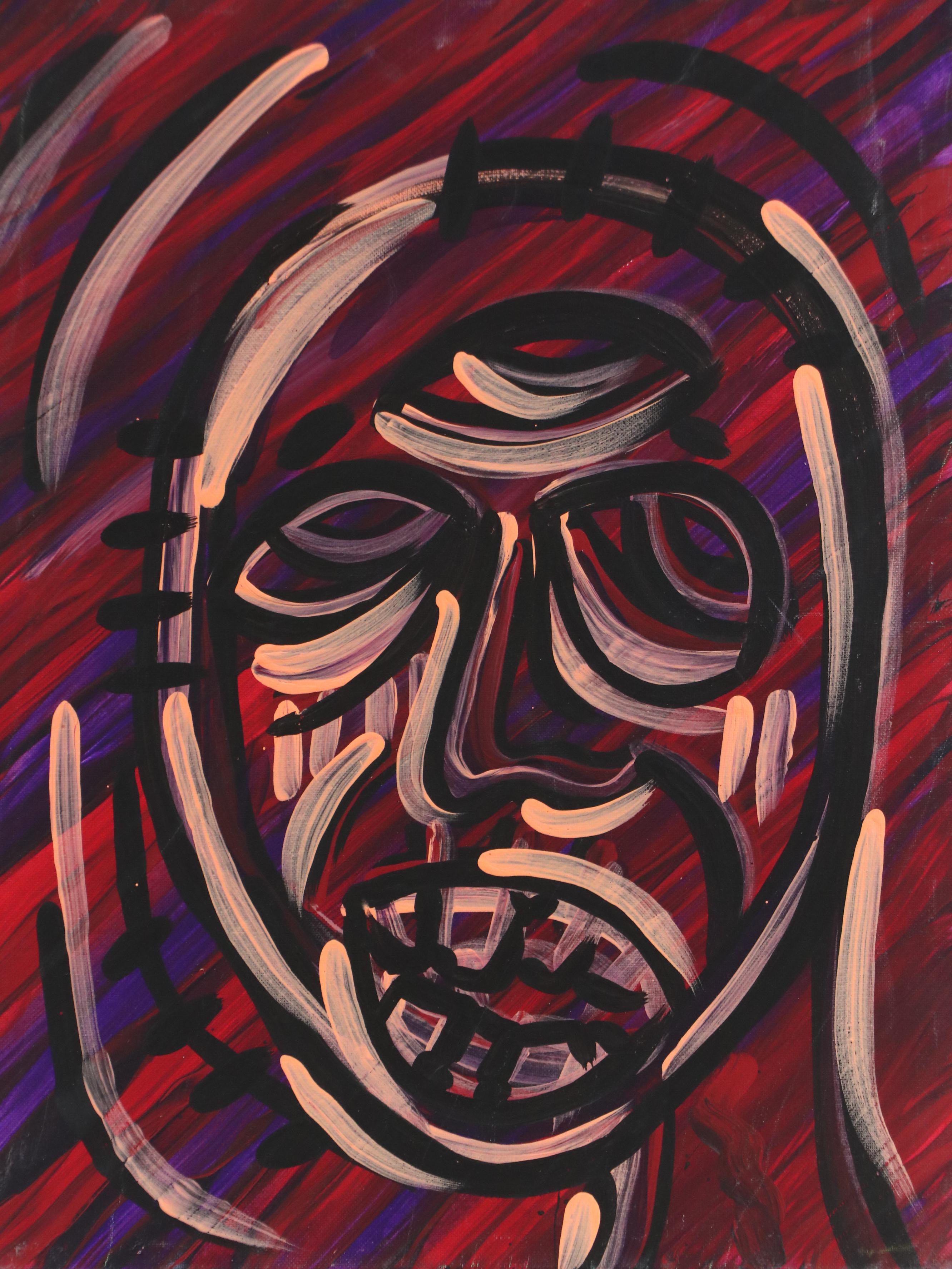 Bryson C. Abstract Face Acrylic Painting, Circa 2025