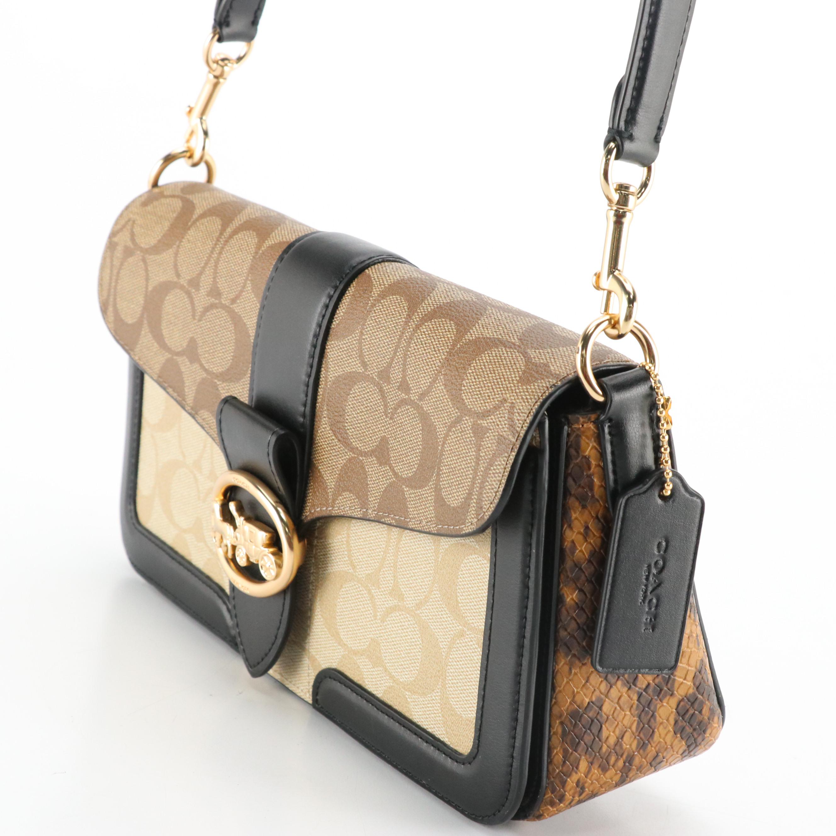 Coach Georgie Shoulder Bag in Signature Canvas, Snakeskin and Calfskin Leather