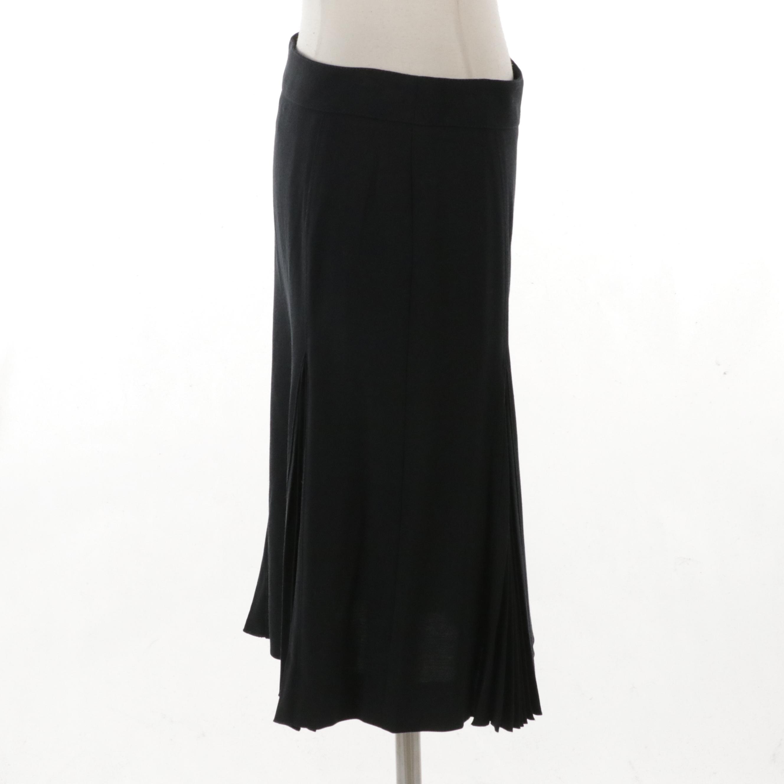 Valentino Roma Black Pleated Wool Blend Skirt
