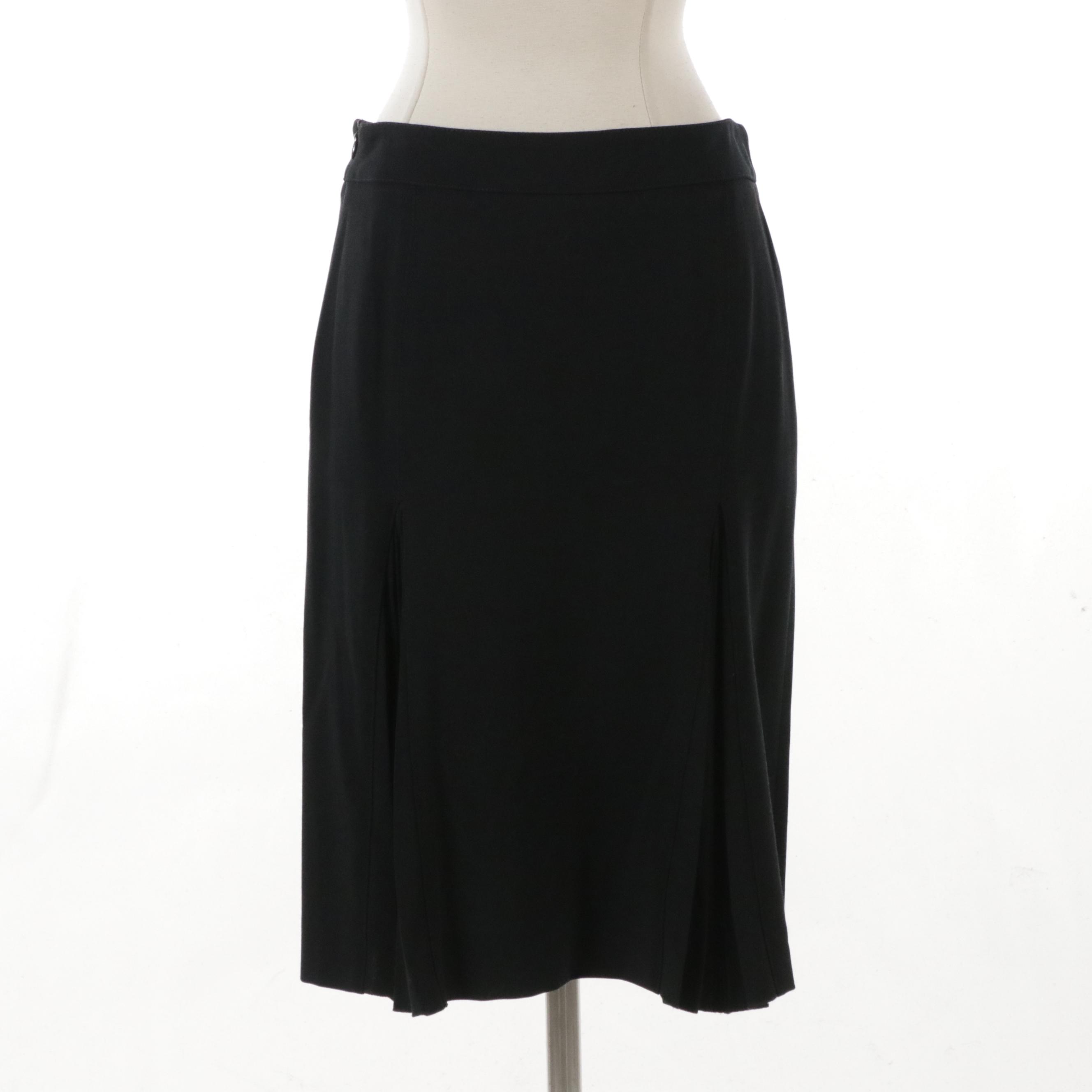 Valentino Roma Black Pleated Wool Blend Skirt