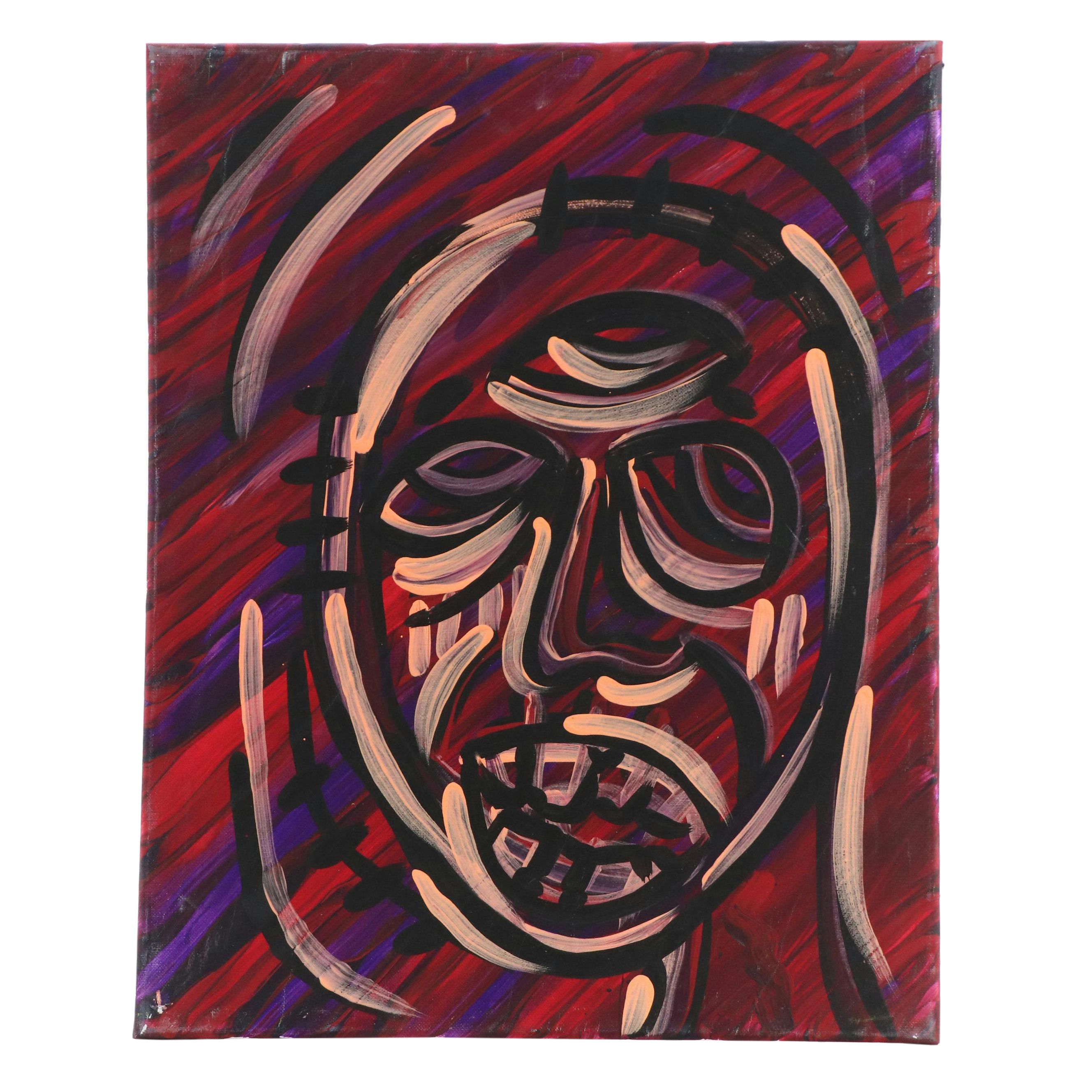 Bryson C. Abstract Face Acrylic Painting, Circa 2025