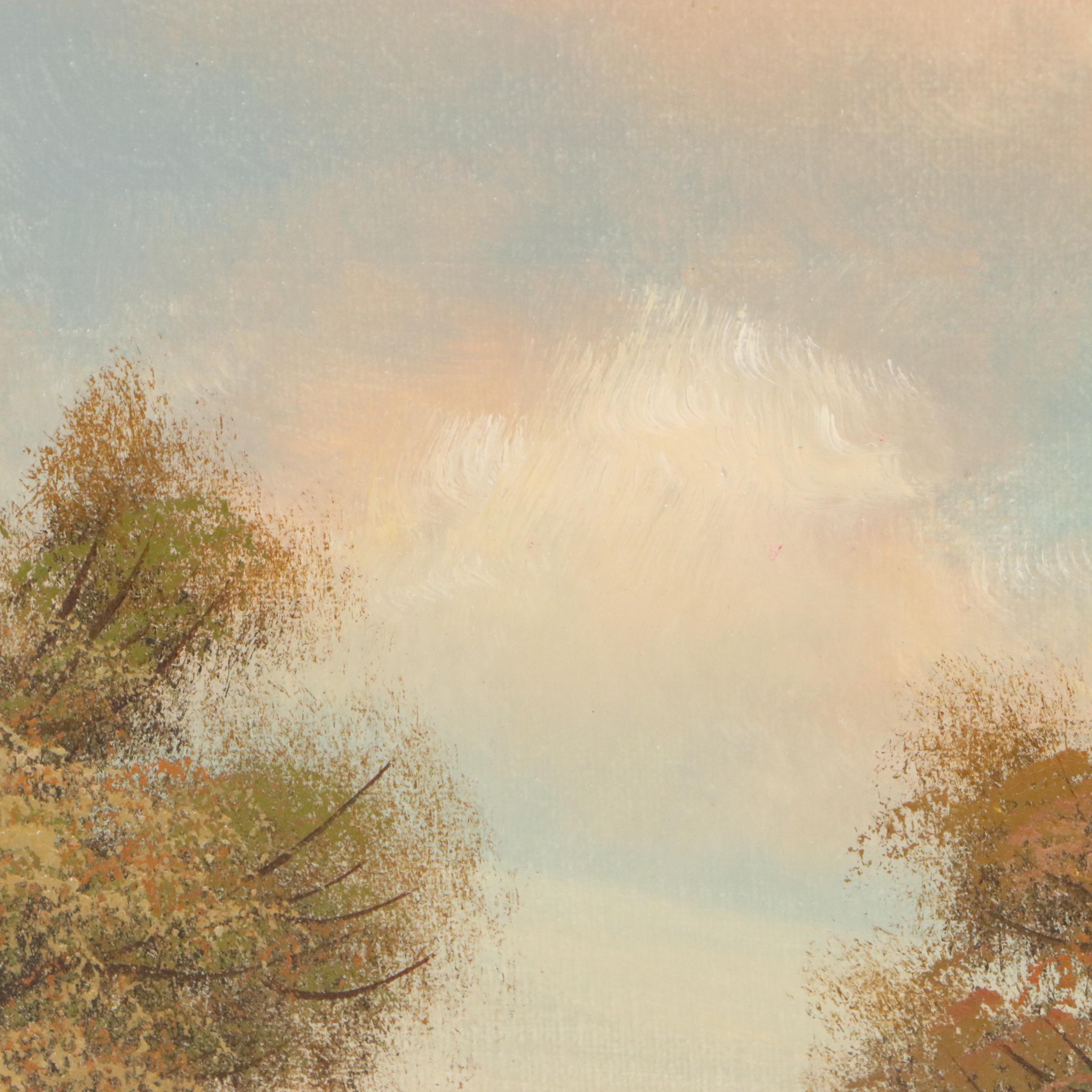 B. Morgan Mountainous Landscape Oil Painting with Castle, 20th Century