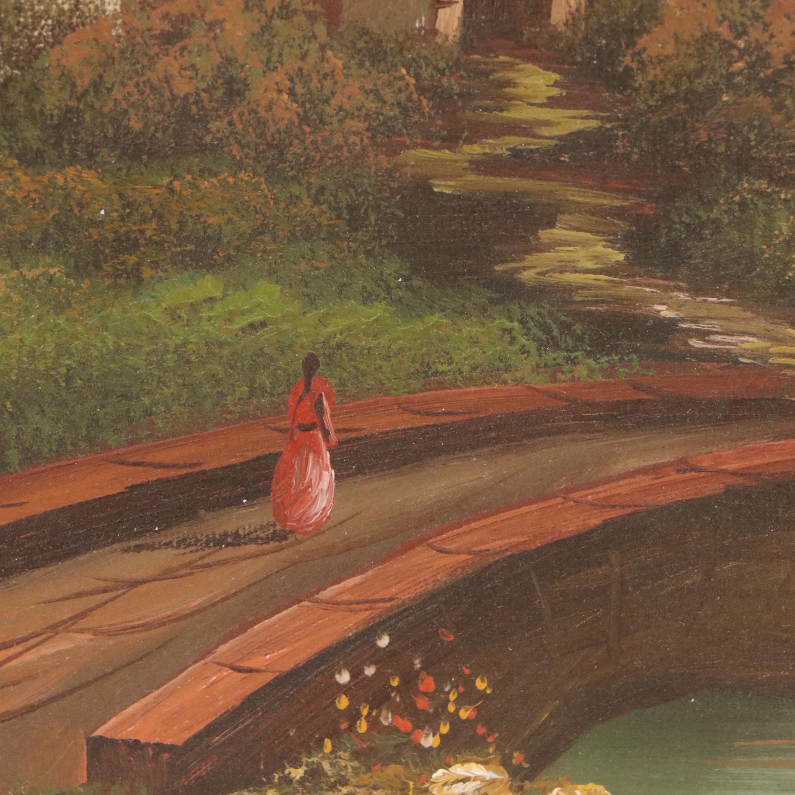 B. Morgan Mountainous Landscape Oil Painting with Castle, 20th Century