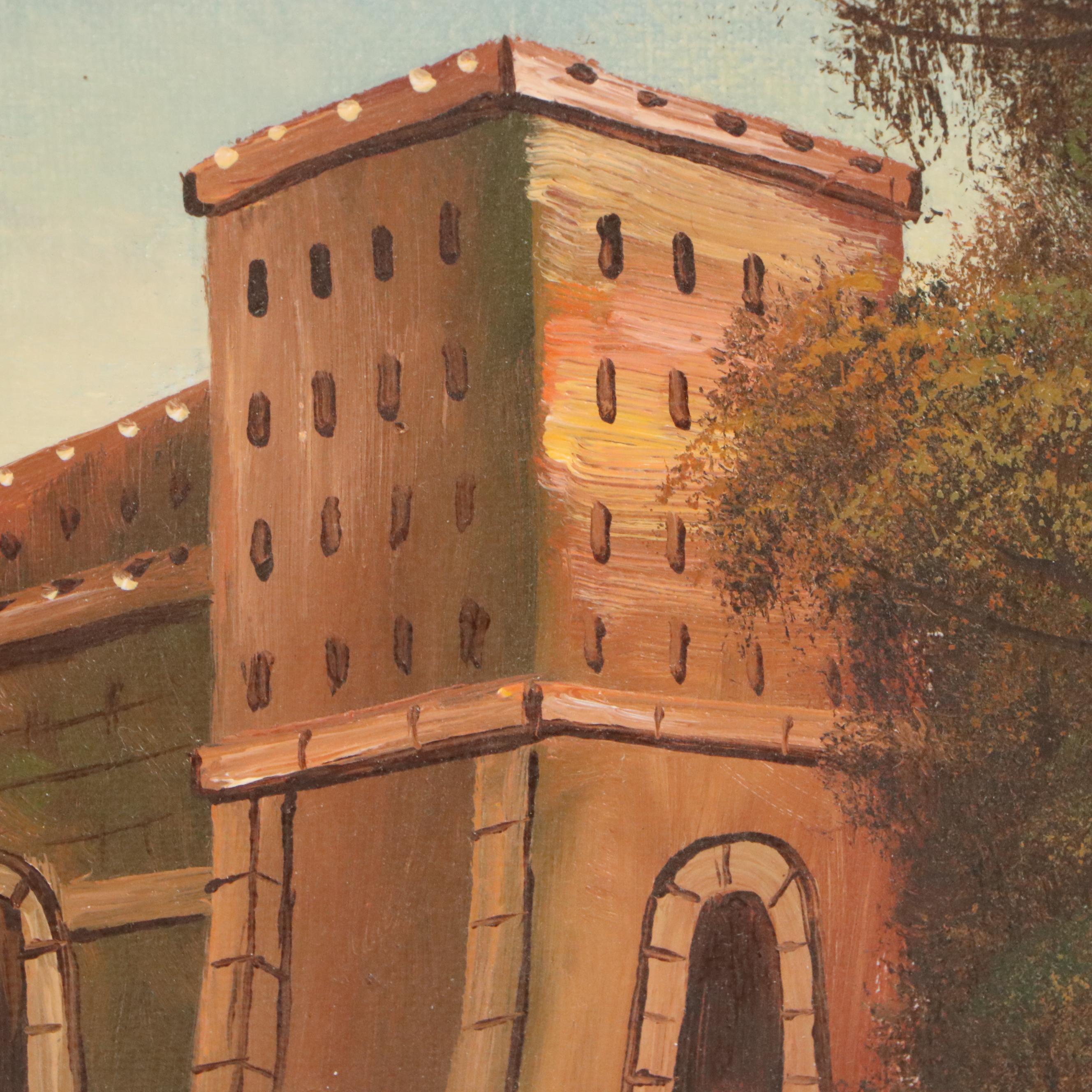 B. Morgan Mountainous Landscape Oil Painting with Castle, 20th Century