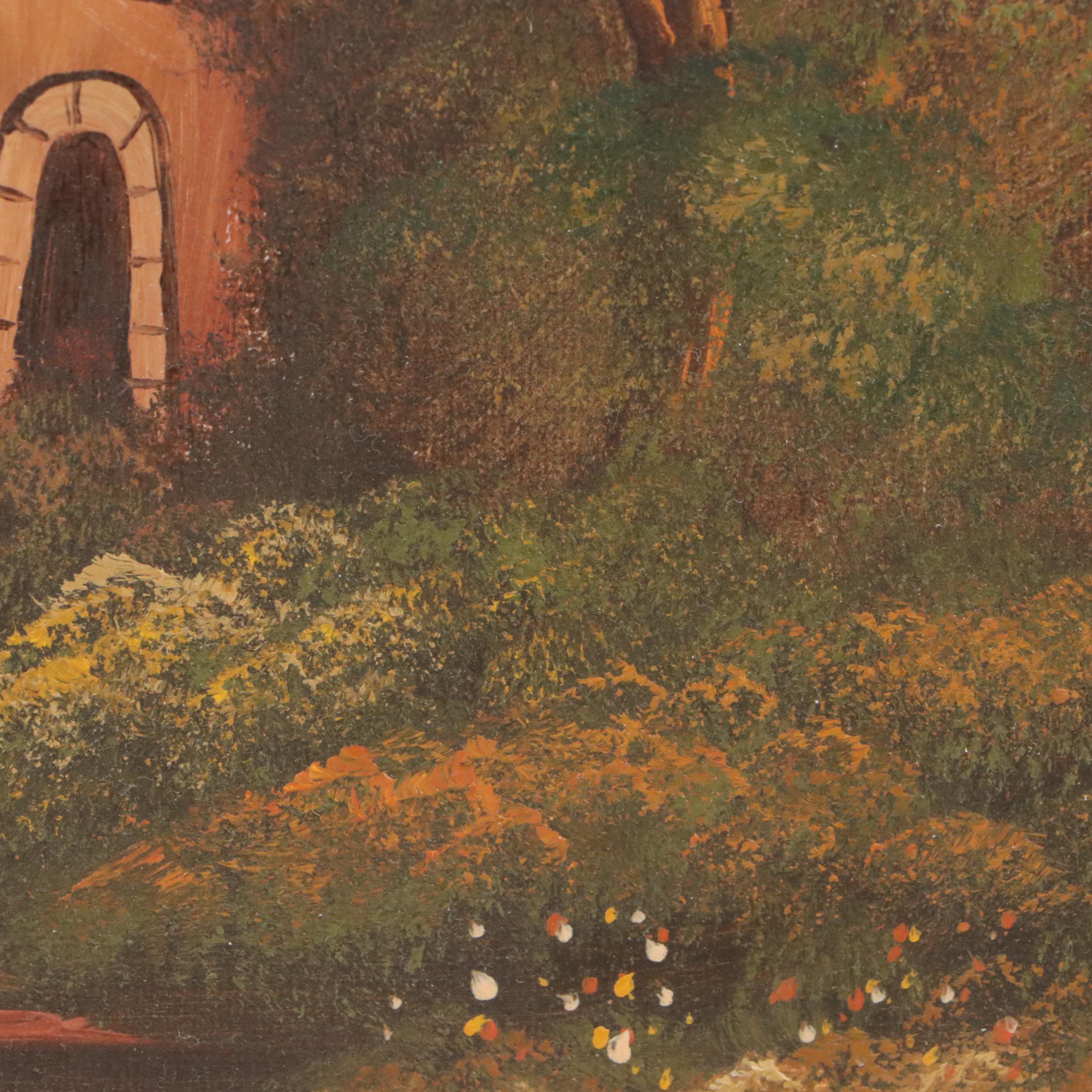 B. Morgan Mountainous Landscape Oil Painting with Castle, 20th Century