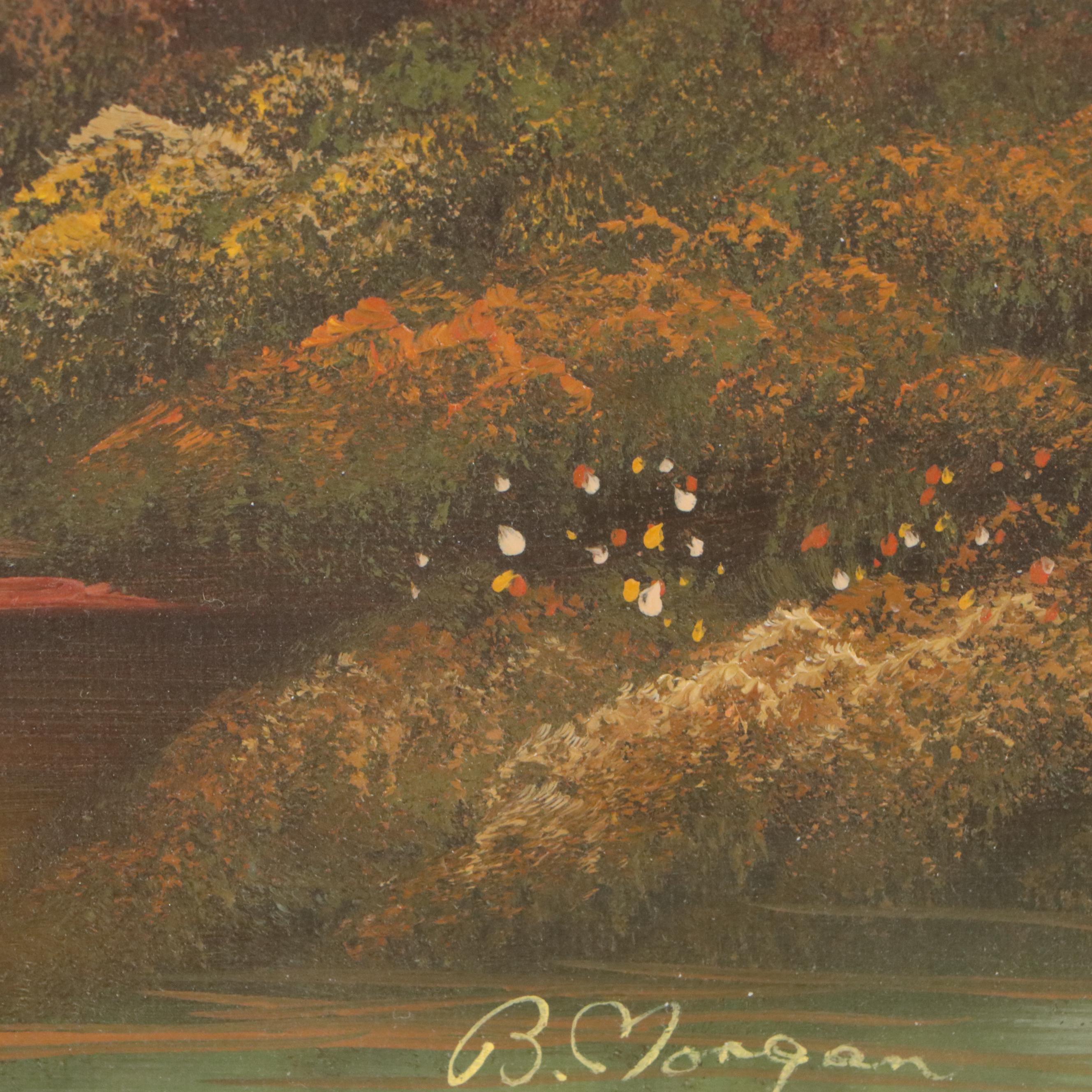 B. Morgan Mountainous Landscape Oil Painting with Castle, 20th Century