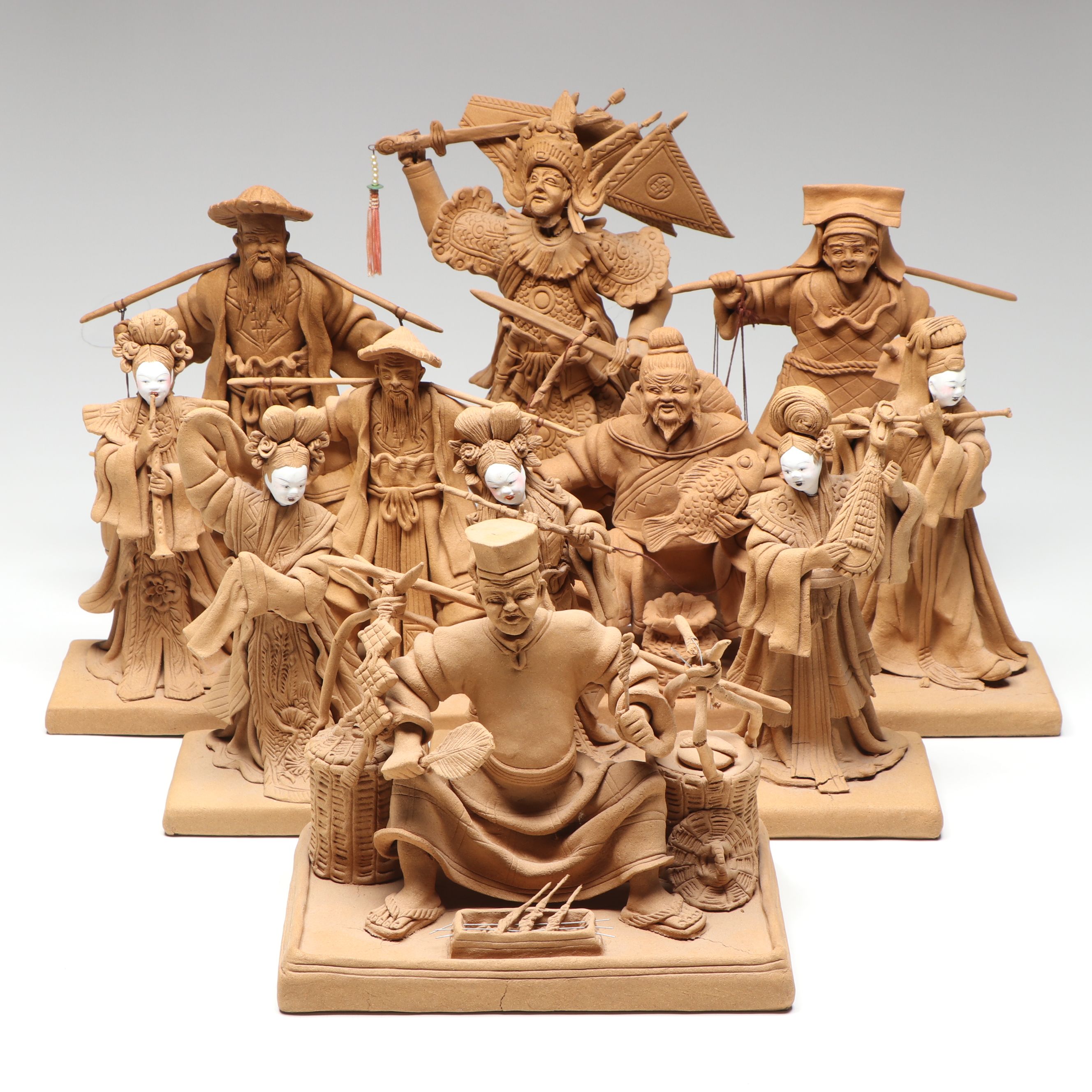 Singaporean Traditional Composite Figures Featuring Musicians and Warrior