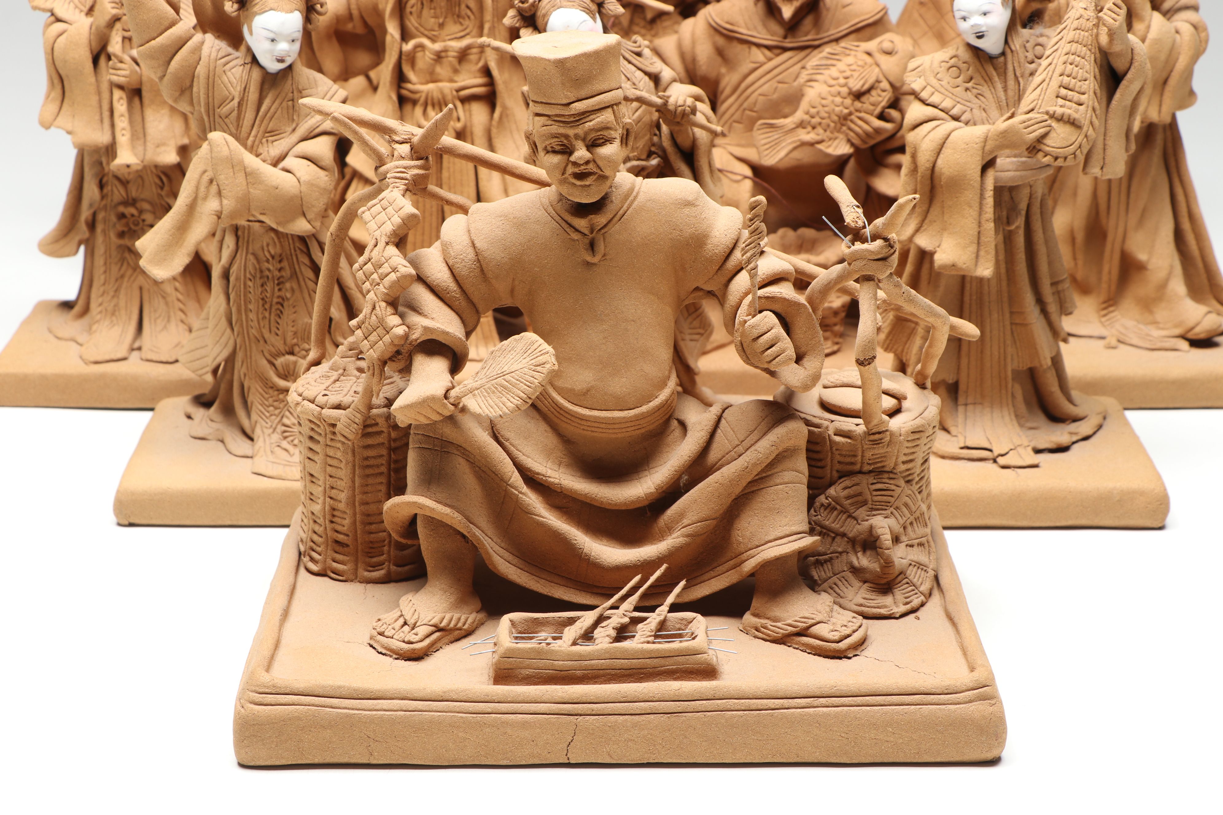 Singaporean Traditional Composite Figures Featuring Musicians and Warrior