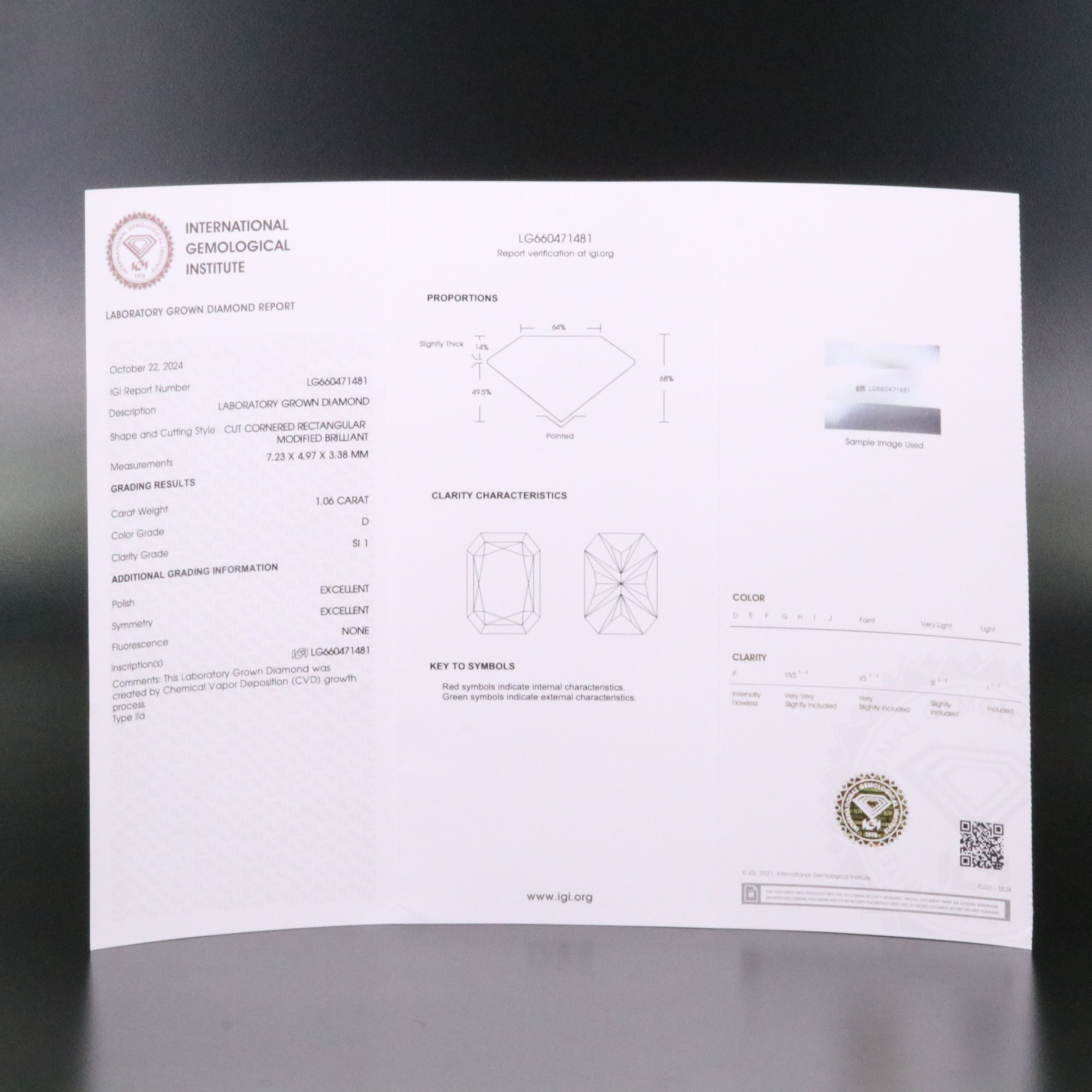 Loose 1.06 CT Lab Grown Diamond with IGI Report