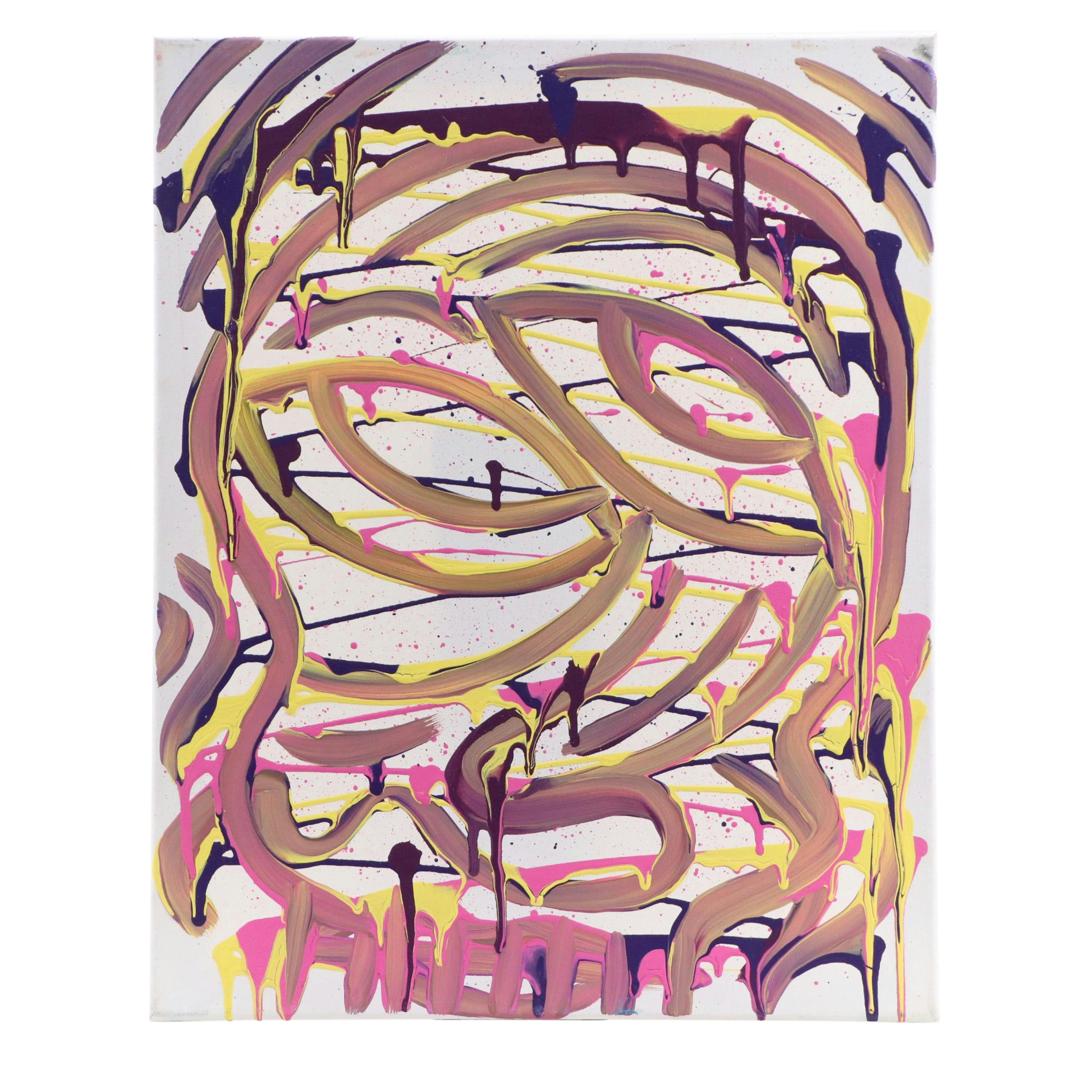 Bryson C. Abstract Face Acrylic Painting, Circa 2025