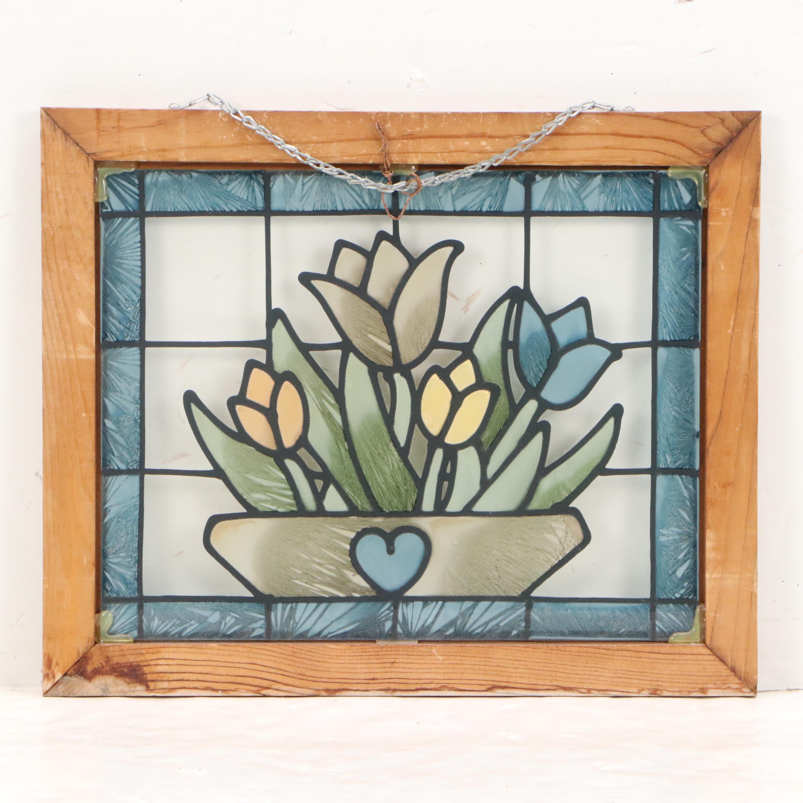 Stained Glass Window Panel of Tulip Bouquet