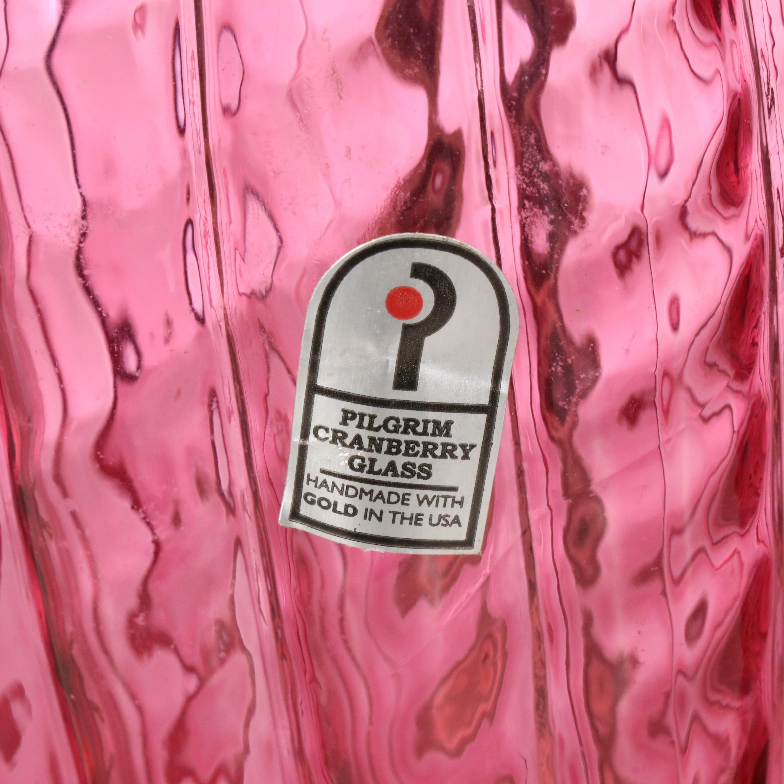 Pilgrim Glass Cranberry Ruffles Murano Style Glass Table Lamps