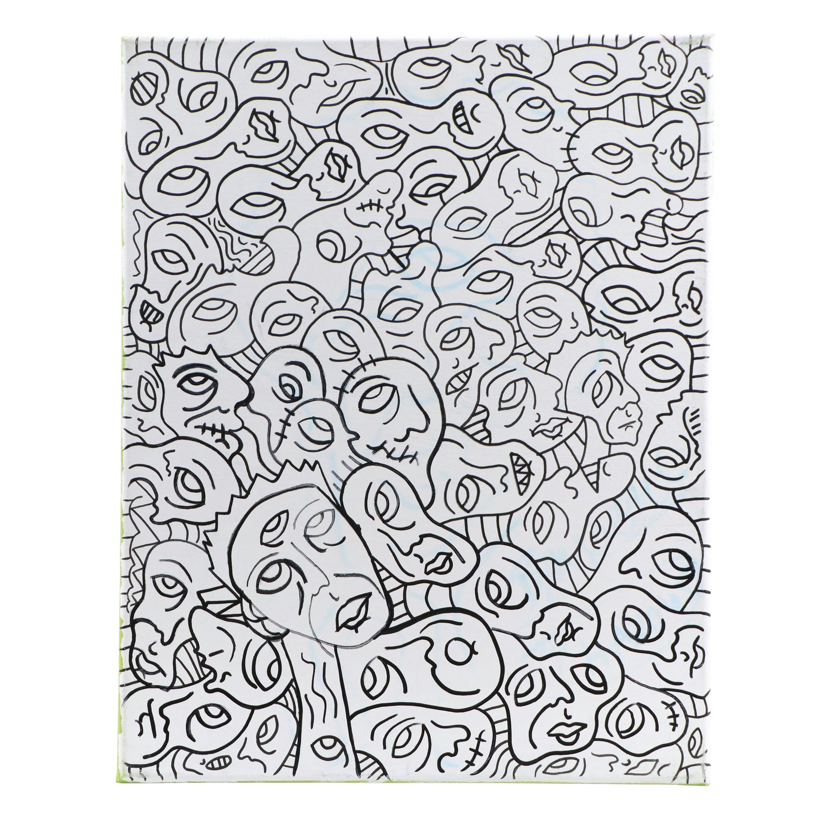 Bryson C. Abstract Faces Acrylic Painting, 2021